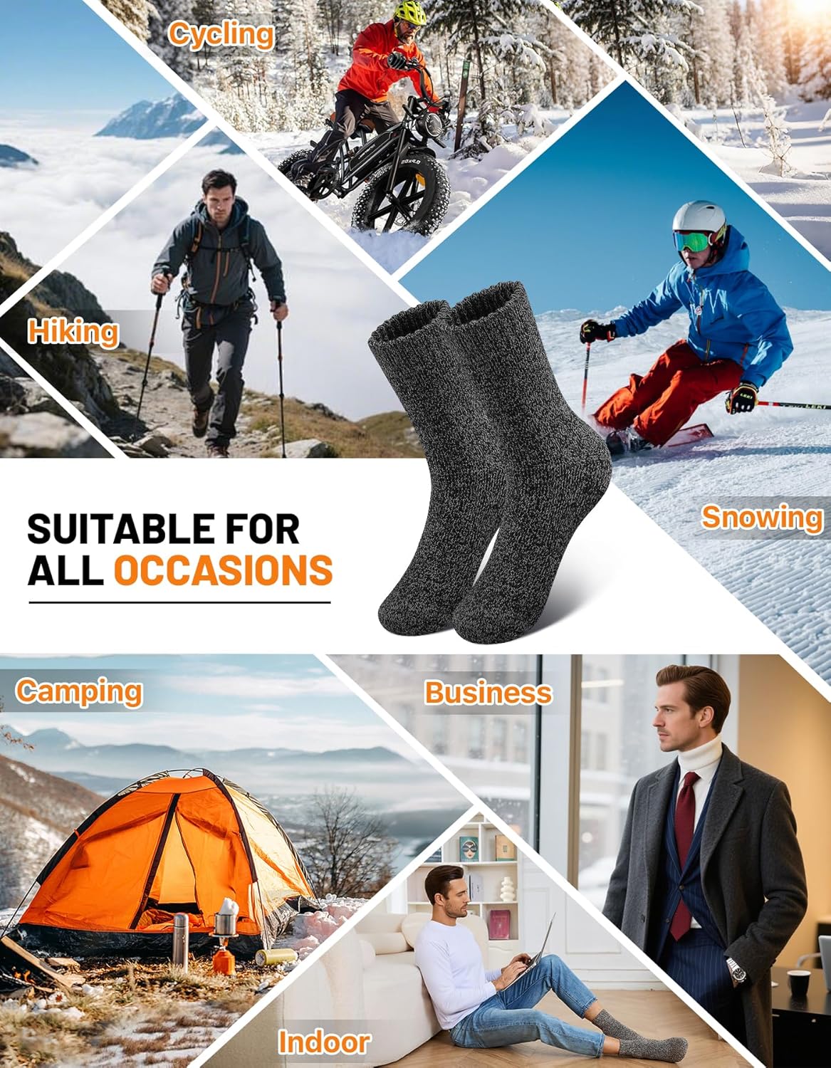SIMIYA Merino Wool Socks for Men, 5 Pairs Thermal Warm Hiking Super Thick Crew Work Cushion Sock for Mens Winter Cold Weather - Image 2