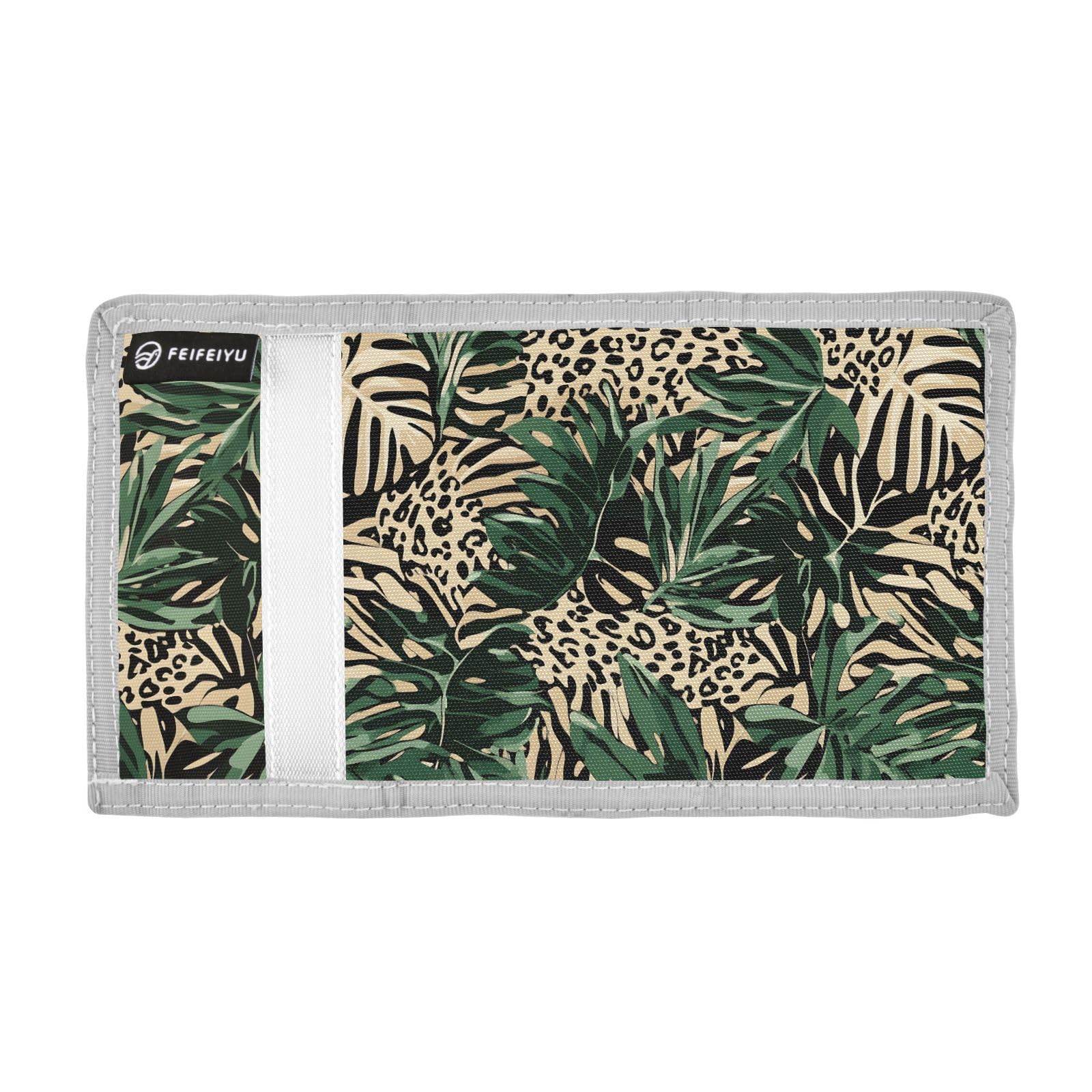 zyrtty Kids Wallets for Boys Girls Ages 4-18 Trifold, Leopard Print Tropical Leaves Wallet with Zippered Coin Pocket and Card Holders, Novelty Wallet for Childrens Birthday Gifts