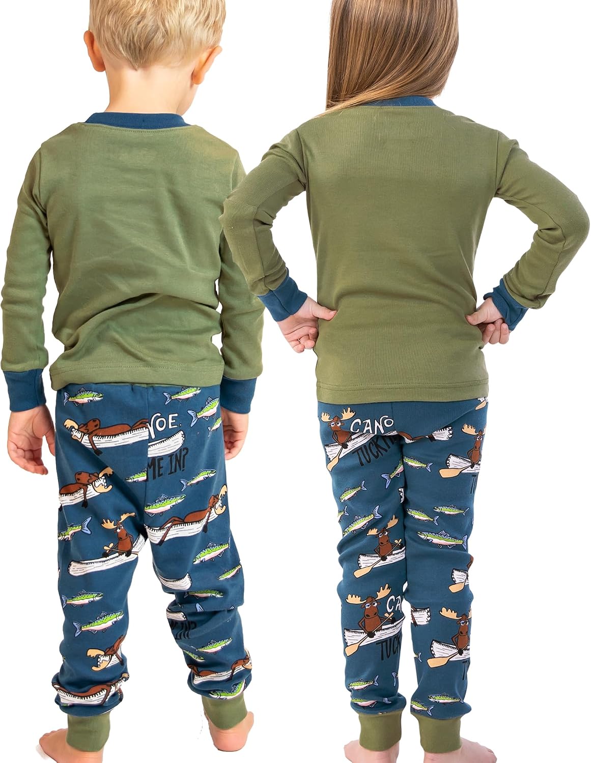 Lazy One Warm Long-Sleeve PJ Sets for Girls and Boys, Cozy, Comfy, Funny Kids' Pajama Sets, Animal, Bear & Moose