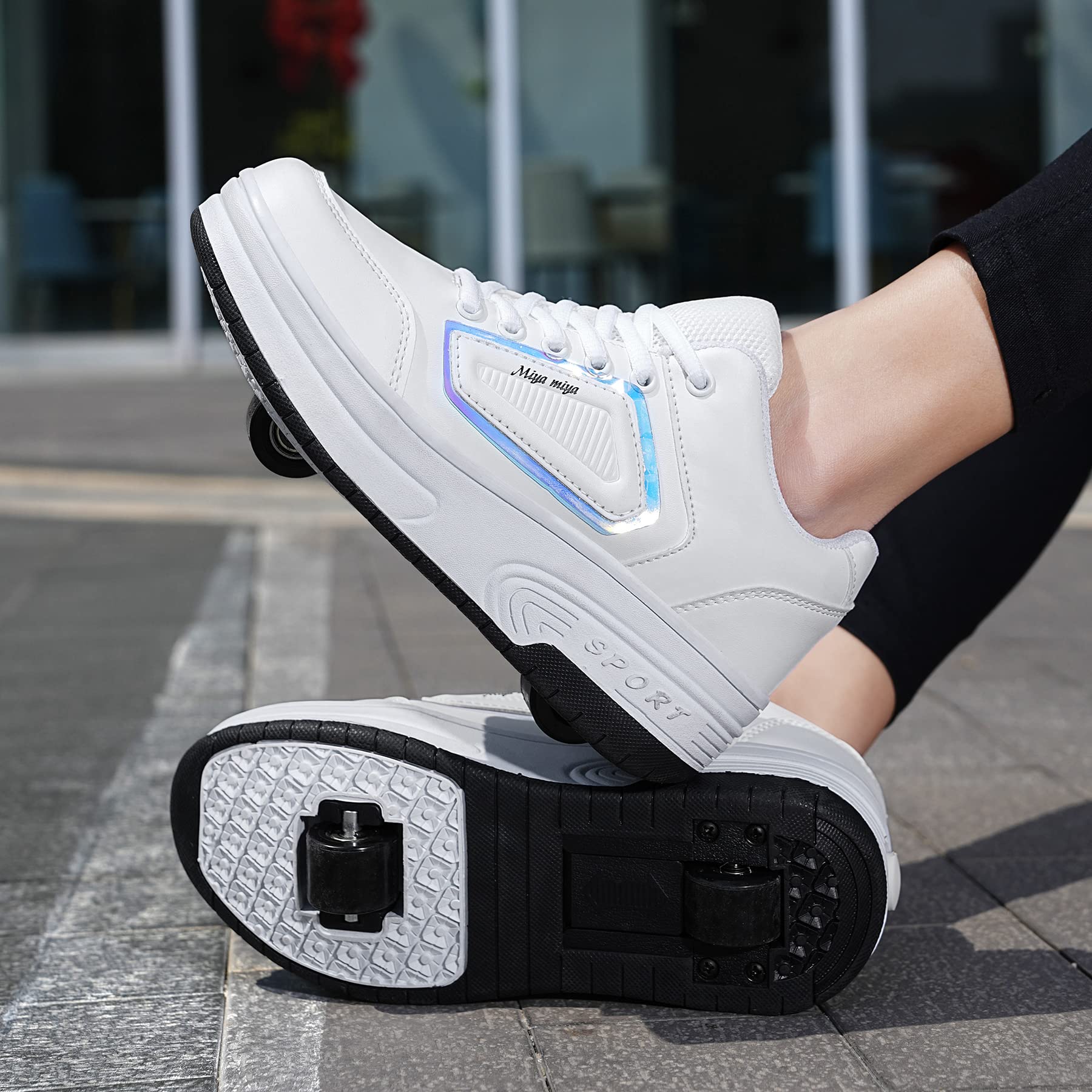 Bambini Skateboard Scarpe Sportive con Doppia Rotelle Retrattile Sneakers Outdoor Multisport Moda Running Calzature da Ginnastica per Bambini Regalo di Compleanno