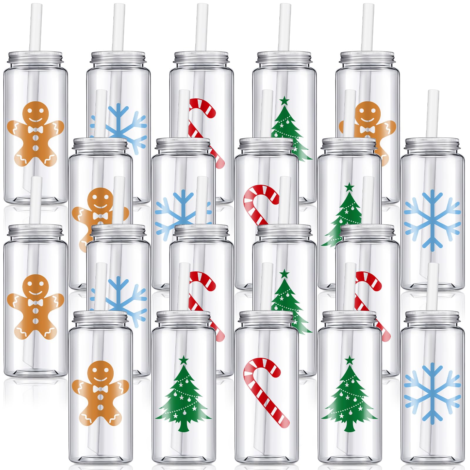 Buy Layhit 20 Pcs Christmas Reusable Cups Bulk 13.5 oz Plastic Mason