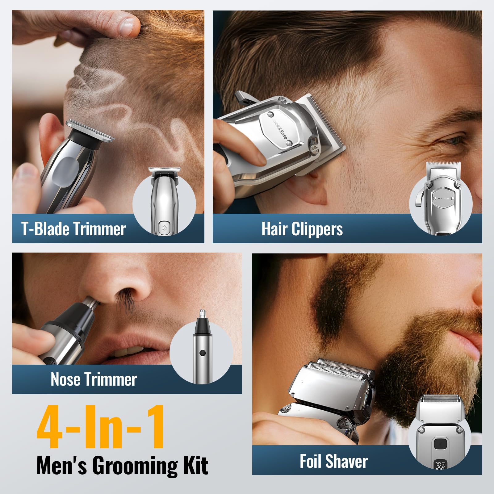 Jack & Rose Hair Clippers Men and Trimmer Set,Cordless Clippers for Men Haircut,Beard Trimmer and Shaver,Professional Grooming kit/Barber Kit for Nose,Body - Image 2