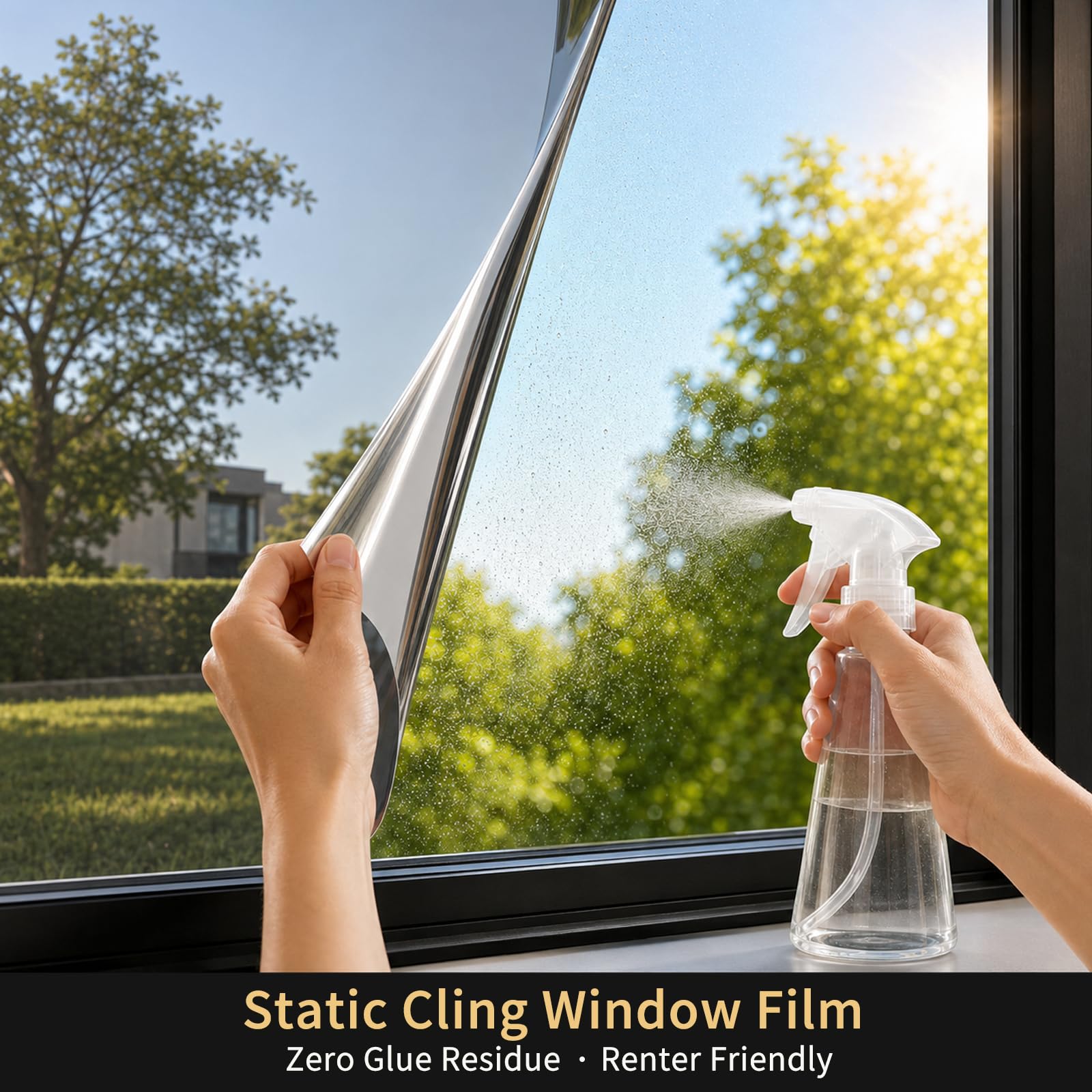Filmgoo Pellicola a specchio per finestra, statica, non adesiva, unidirezionale, per la privacy diurna, blocco del sole, controllo del calore, pellicola oscurante per finestre per casa e ufficio,