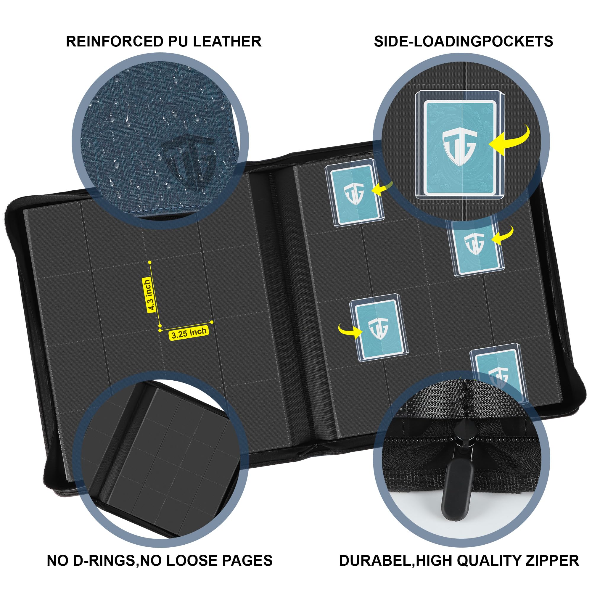 TCGUARD Toploader Álbum de tarjetas coleccionables para 640, 16 compartimentos Card Binder con fundas para Toploader rígidos de 3"x4", Trading Card Binder para TCG, cartas MTG, álbumes de cartas