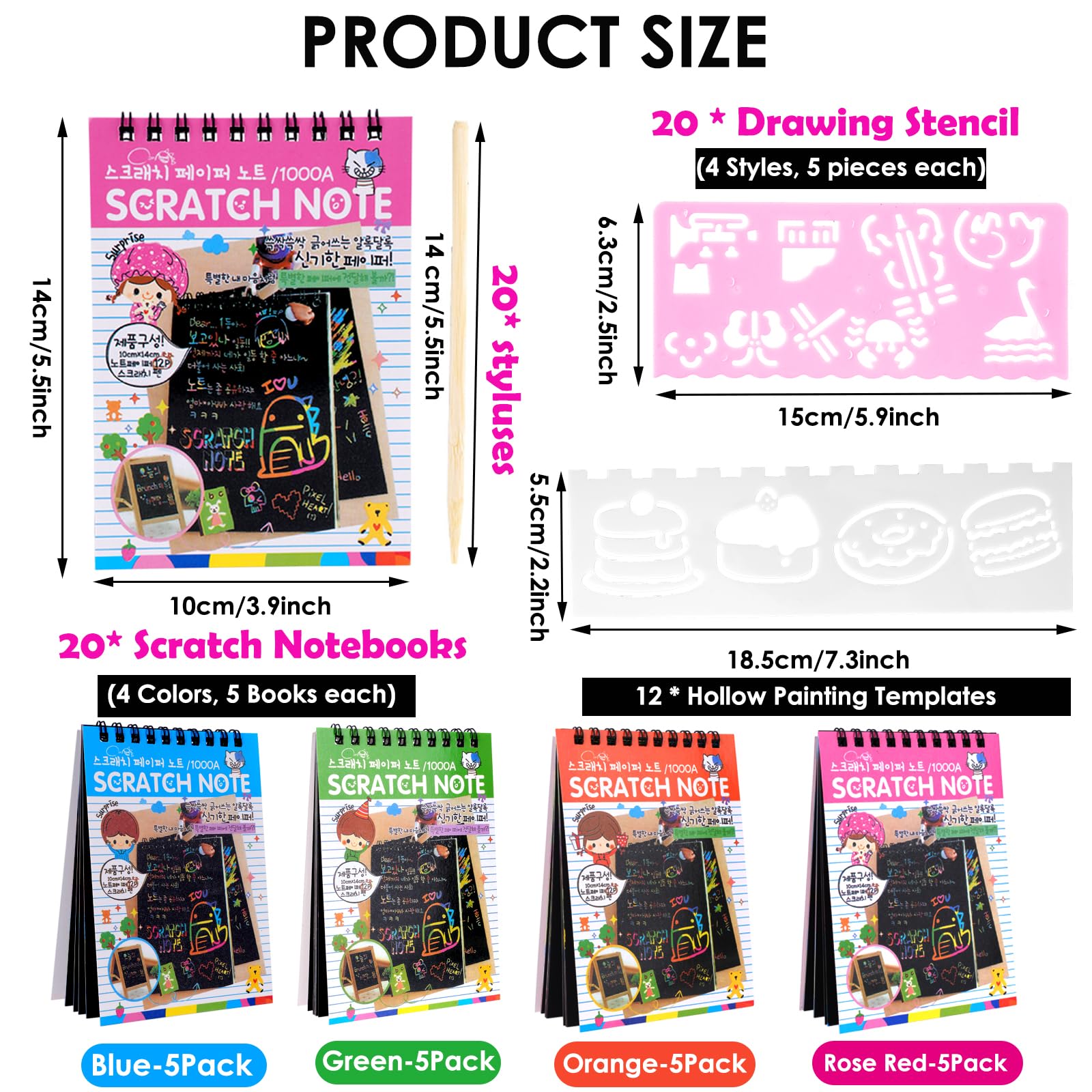 Paquete de 20 cuadernos para rascar, cuadernos artísticos de papel para rascar arcoíris, blocs de notas para rascar con lápiz capacitivo de madera, cuaderno de arte para niños, regalos de fiesta de