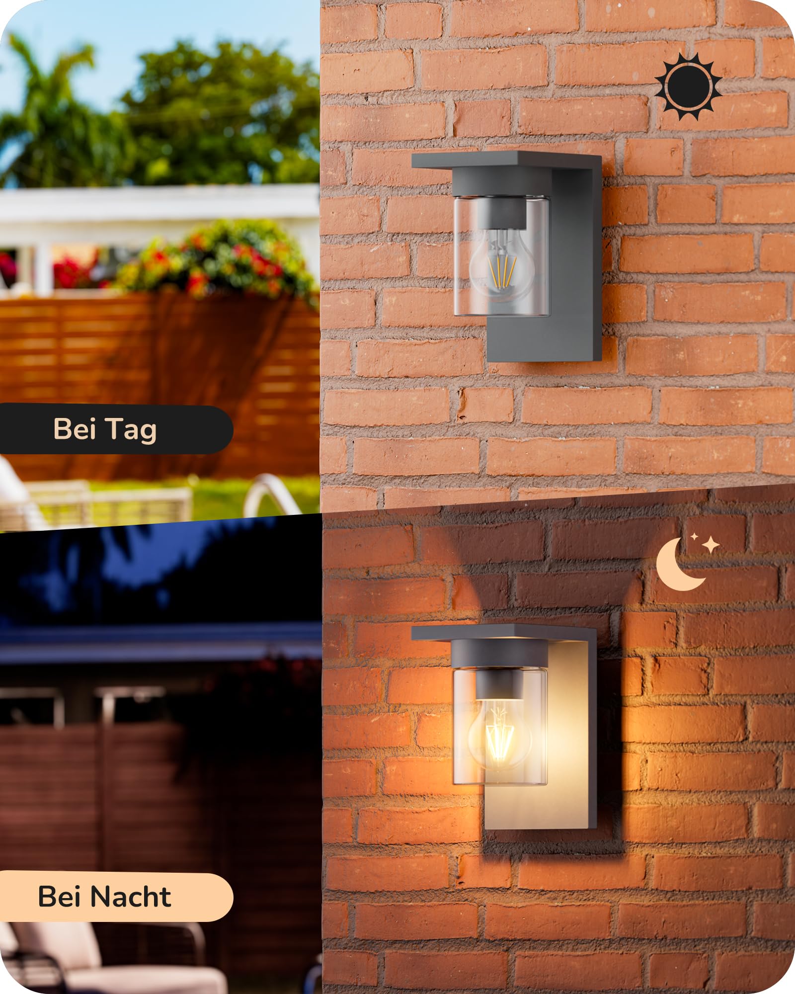 EDISHINE Außenwandleuchte mit Klarglas, E27, IP44, Anthrazit | Aluminiumgehäuse, ohne Leuchtmittel, für Hauswand, Garage und Vordach, 19,1 × 12 × 15 cm