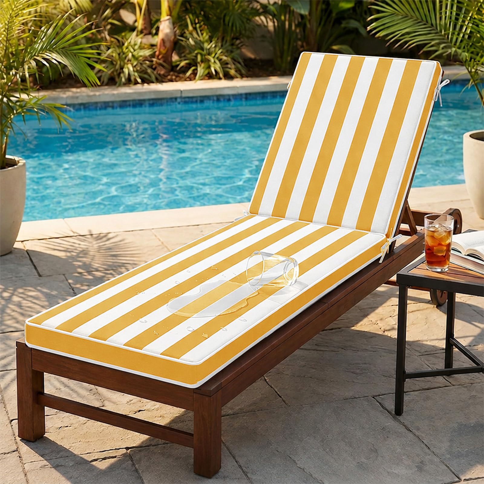 Garden Sun Lounger Cushions,Waterproof Thick Padded Sun Lounger Cushion