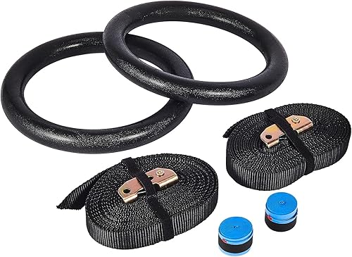 Miniatura 8 de ZELUS Anillos de gimnasia, anillos olímpicos de ejercicio con correas ajustables, hebillas de acero, perfectos para entrenamiento, entrenamiento de