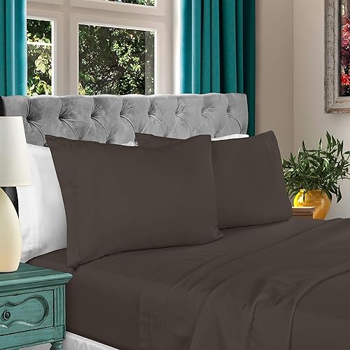 Superior Juego de sábanas de algodón egipcio de 1000 hilos con bolsillo extra profundo, incluye 1 sábana bajera totalmente elástica, 1 sábana