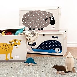 3 Sprouts Large Toy Chest for Kids with Lid and Handles - Collapsible Toy Storage Bin/Trunk/Box/Basket Organizer for Boys & Girls Playroom, Nursery, Sheep