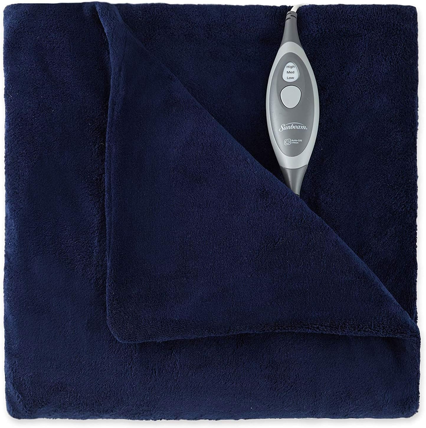 Sunbeam Velvet Plush Heated Throw (Slate) 50" x 60" 3Heat