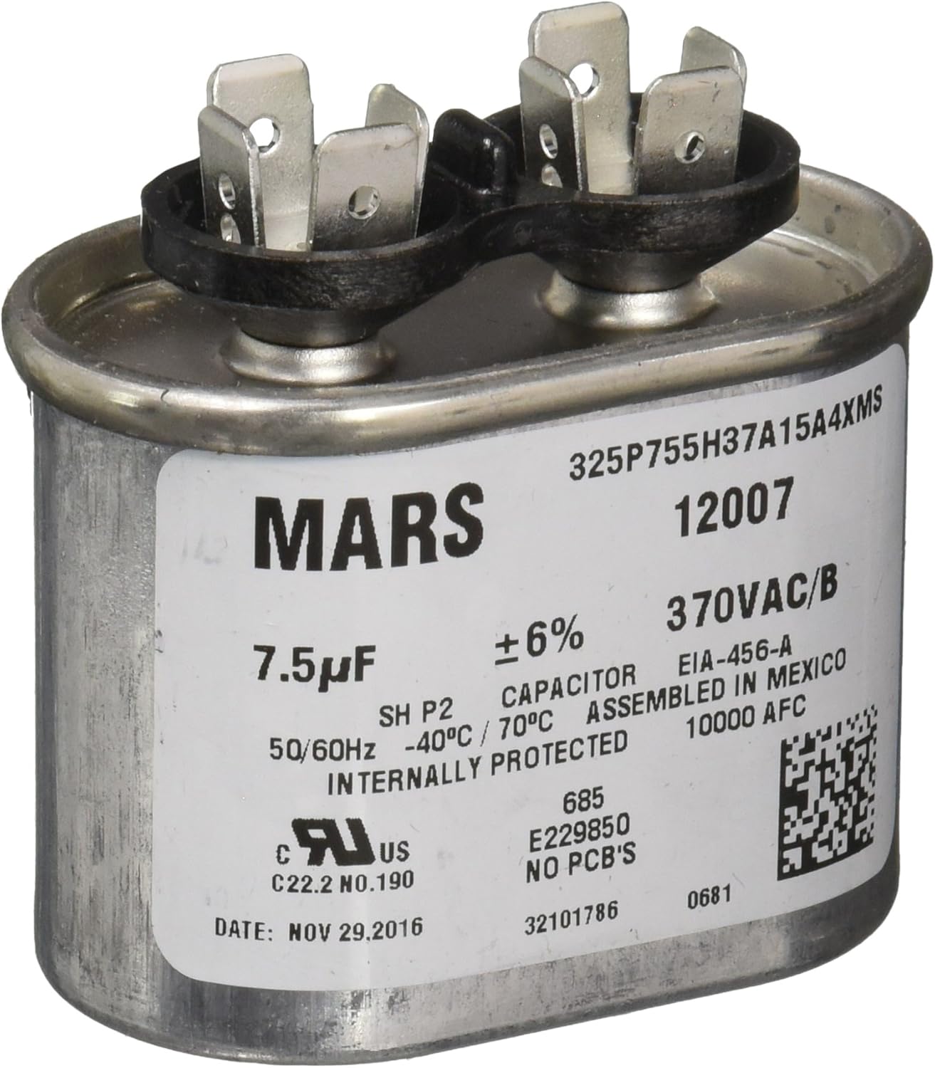 MARS Motors & Armatures 12007 7.5 MFD Round Run Capacitor (370V