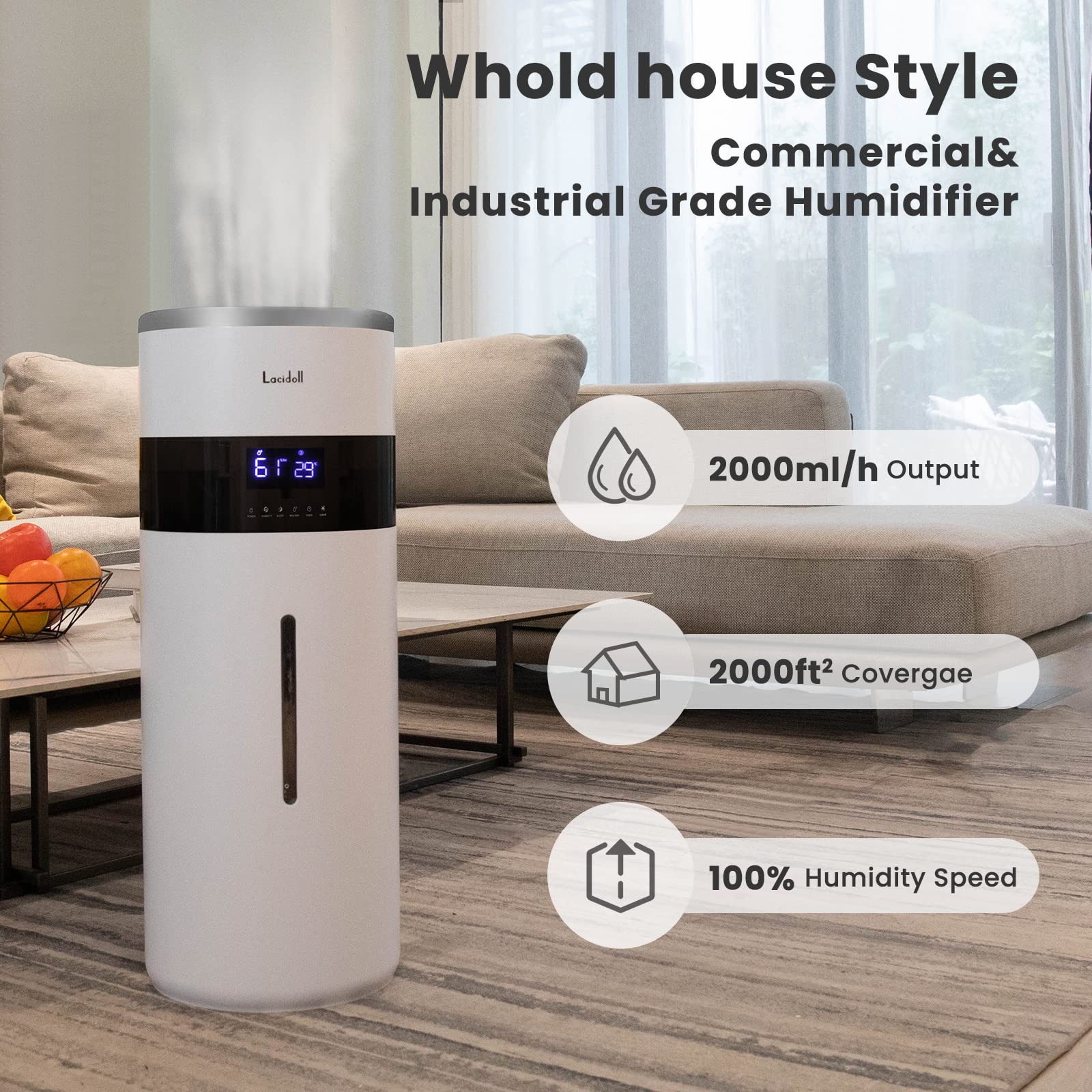 Buy LACIDOLL Humidifiers for Large Room Wholehouse Humidifier 2000 sq