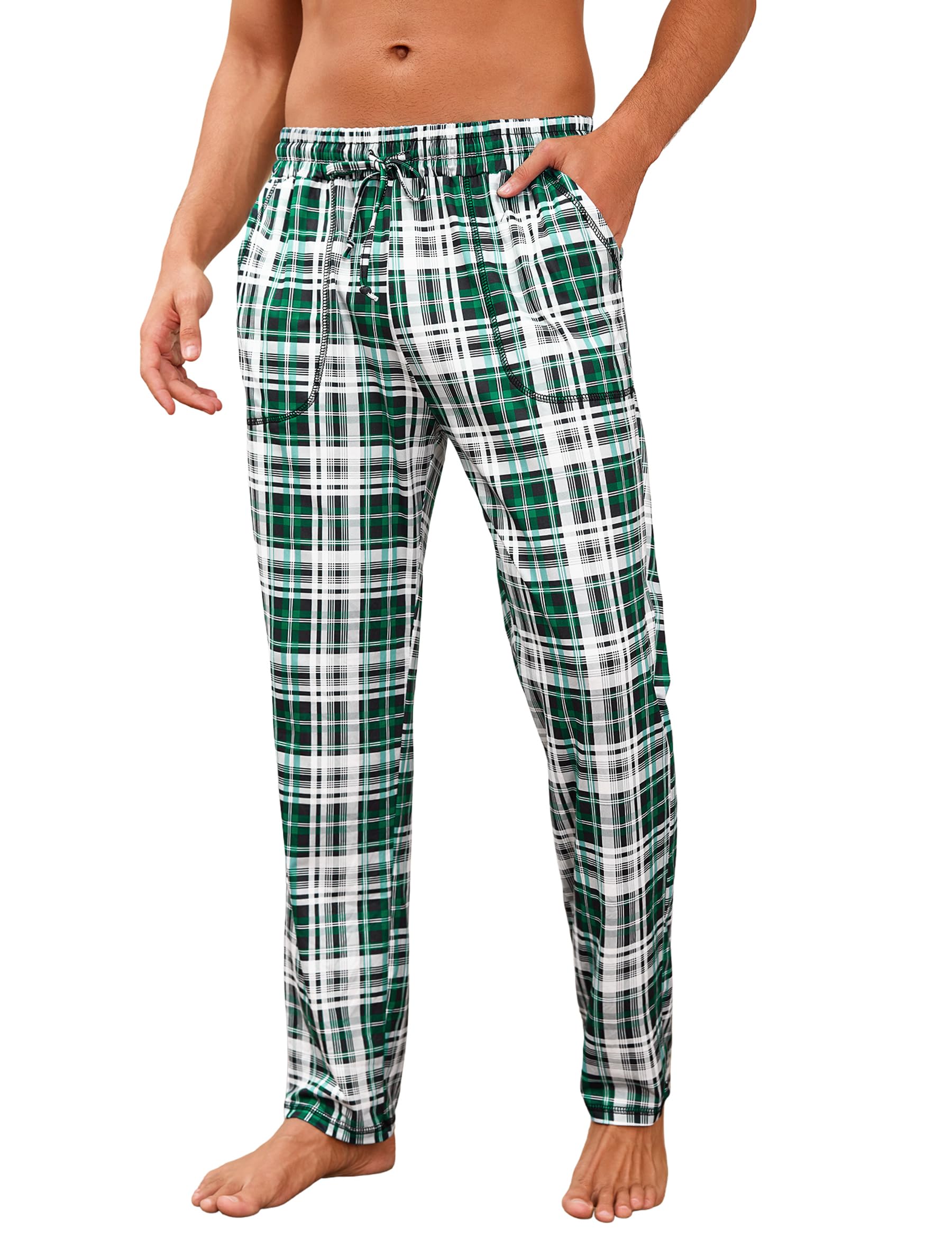 Demegimi Herren Schlafanzughose Lang Karierte Pyjamahose Lange Schlafhose Freizeithose für Männer