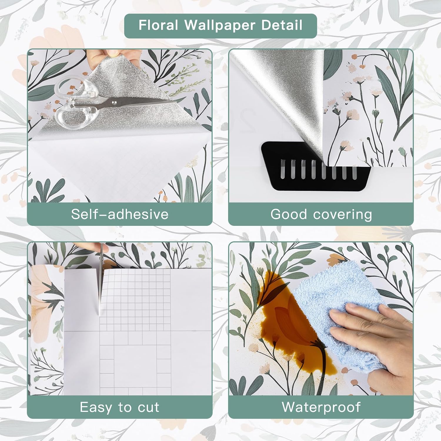 Abyssaly Boho Floral Wallpaper Peel and Stick 17.3" x 393.7" Nursery Wildflower Contact Paper Removable Waterproof Self Adhesive Flower Vinyl Wrap for Bathroom Bedroom Walls Covering Cabinets Decor
