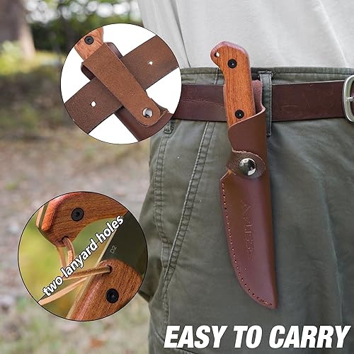 Miniatura 6 de FLISSA Cuchillo de hoja fija de 9 pulgadas, cuchillo de caza de acero D2 para campamento, al aire libre, bushcraft y supervivencia, mango de madera,