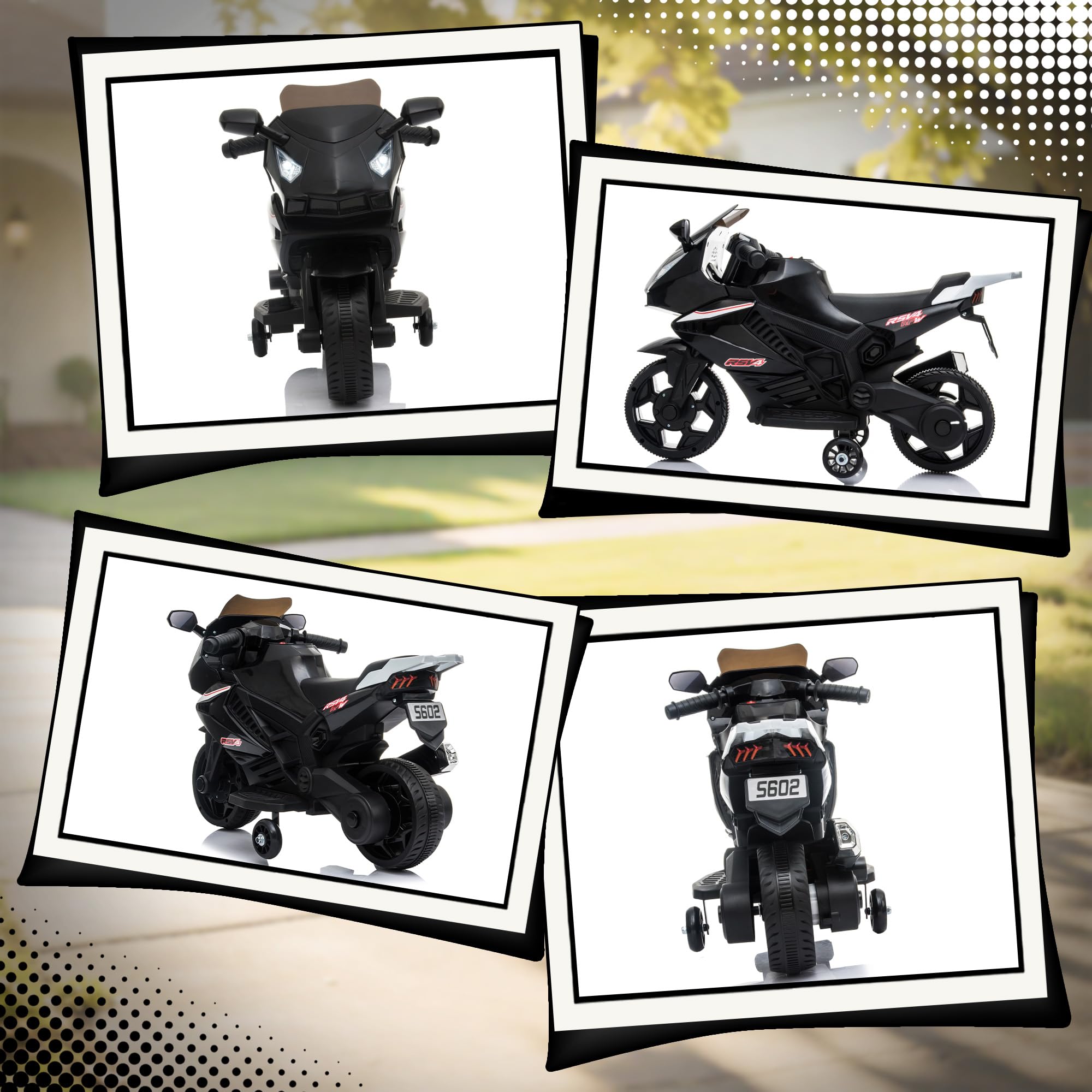 AIYAPLAY Moto électrique Enfants, Moto à Batterie 6 V avec Effets Lumineux et sonores, Roues d'entraînement, Vitesse 2,5 km/h, pour 18 à 36 Mois, Charge Max. 25 kg, Noir