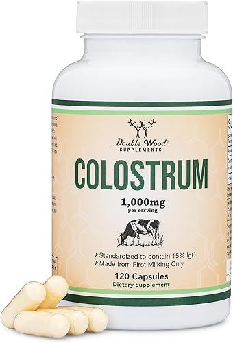 Suplemento de calostro 120 cápsulas, 1,000 mg por porción (calostro bovino en polvo de primer ordeño solamente, estándar para contener 15% de