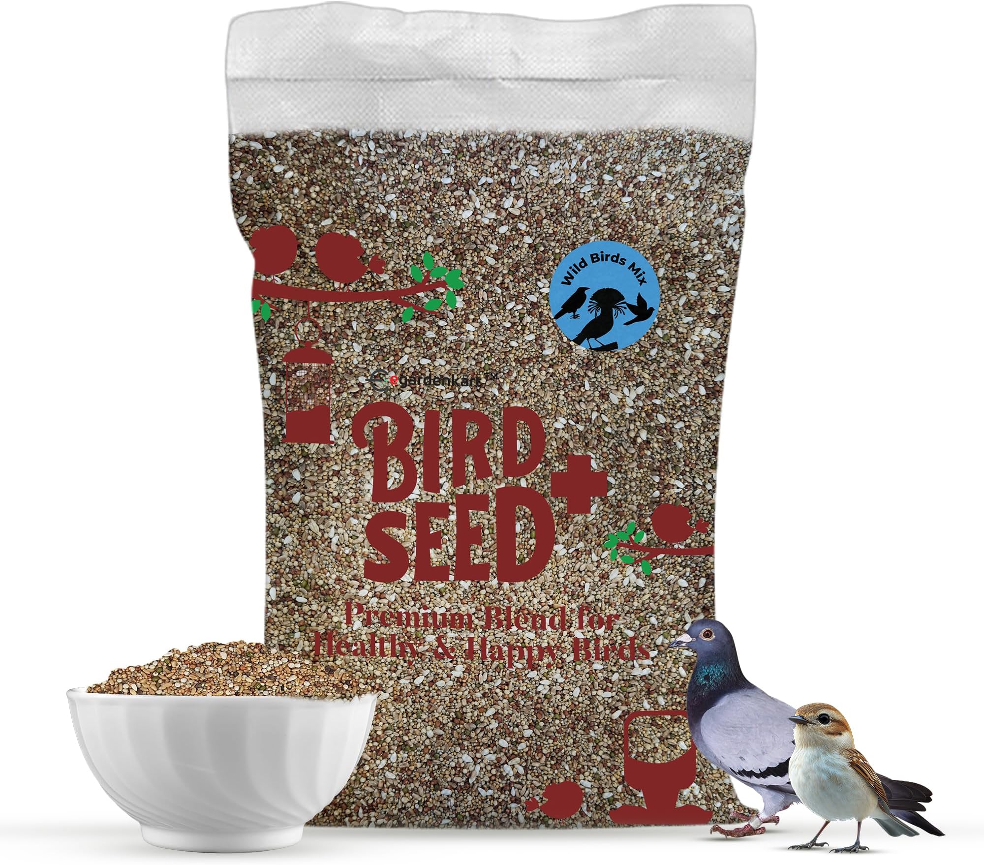 Egardenkart Wild Bird Food 10kg - Economic Bird Seed Mix for All types of Wild Birds | Bird Feed for Dove Pigeon Myna Lark Bulbul Sparrow Hoopoe | Bird Seeds Outdoor (10kgs, Small Seeds)