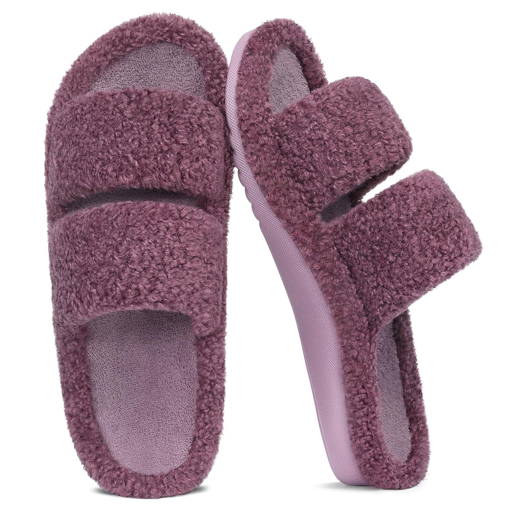 Evshine Damen Hausschuhe, Fußgewölbestütze, flauschig offene Zehen indoor | Fußgewölbestütze,Weiches Flauschstoff,Memory-Schaum Einlage,Atmungsaktive offene Zehenpartie