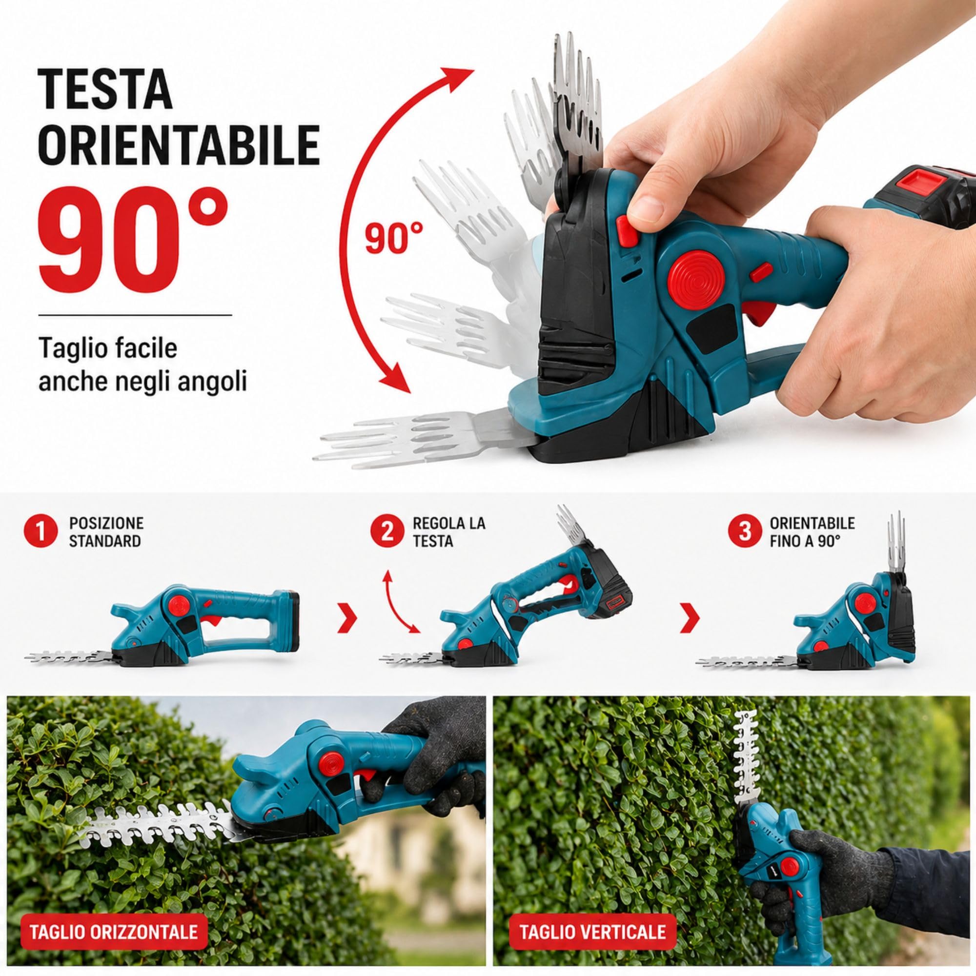 Tagliasiepi a Batteria 48V Senza Fili, 2 Batterie Incluse | 2 Lame Intercambiabili 23cm + 15cm, Taglio Preciso per Siepi Cespugli e Piccoli Rami, Leggero e Potente