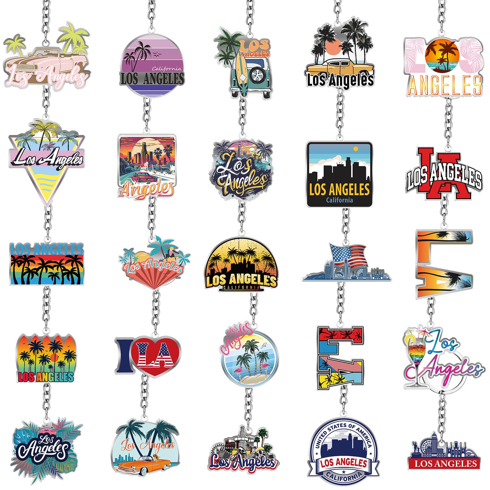 Sureio 25 Pcs USA Souvenir Keychain Gifts Bulk California Los Angeles