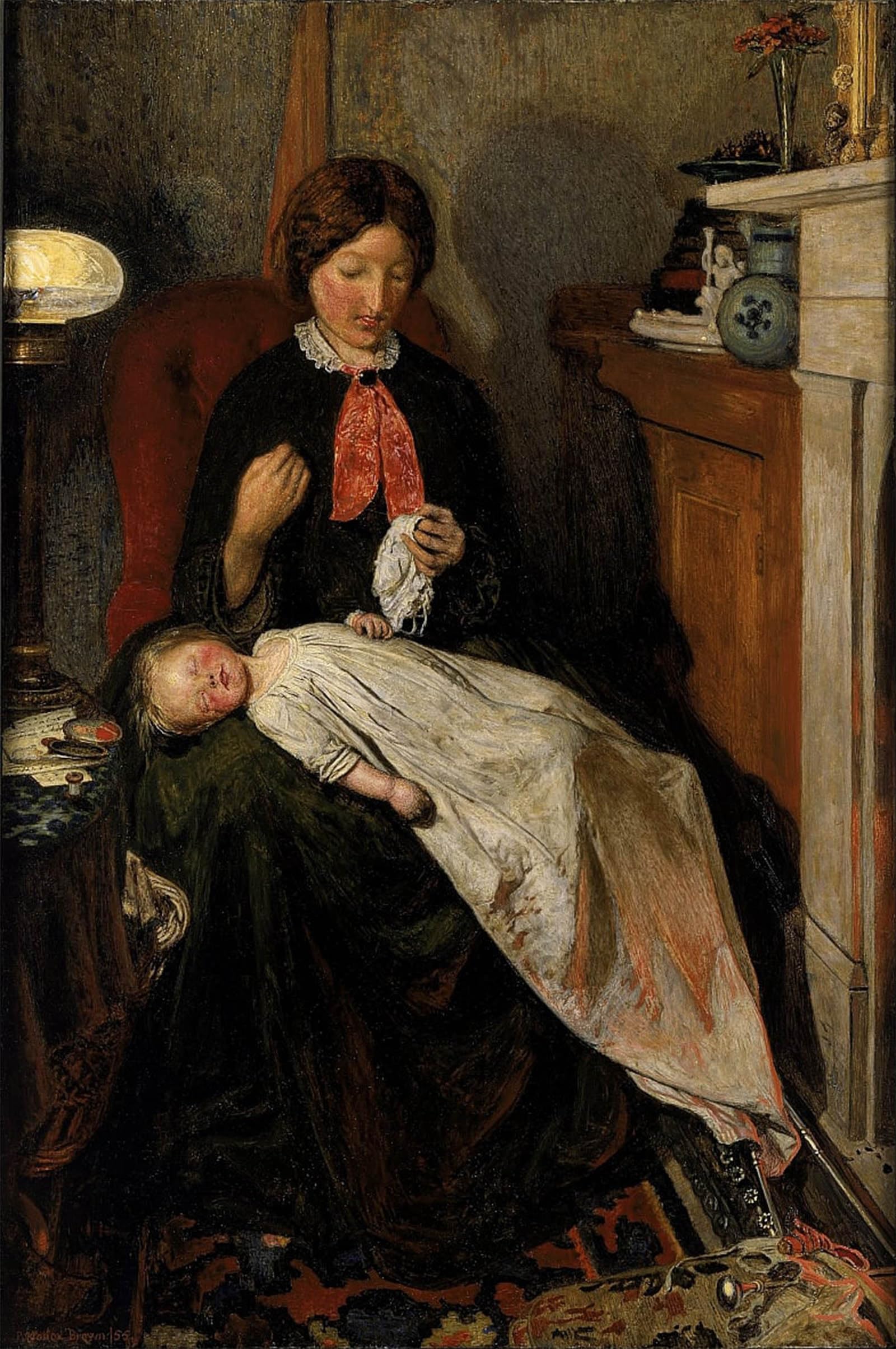 ARTXLXXBN Famous Print Painting Colorful Art Print Waiting an English Fireside by Madox Brown Canvas Art Decorations for Home Decor 60x90cm