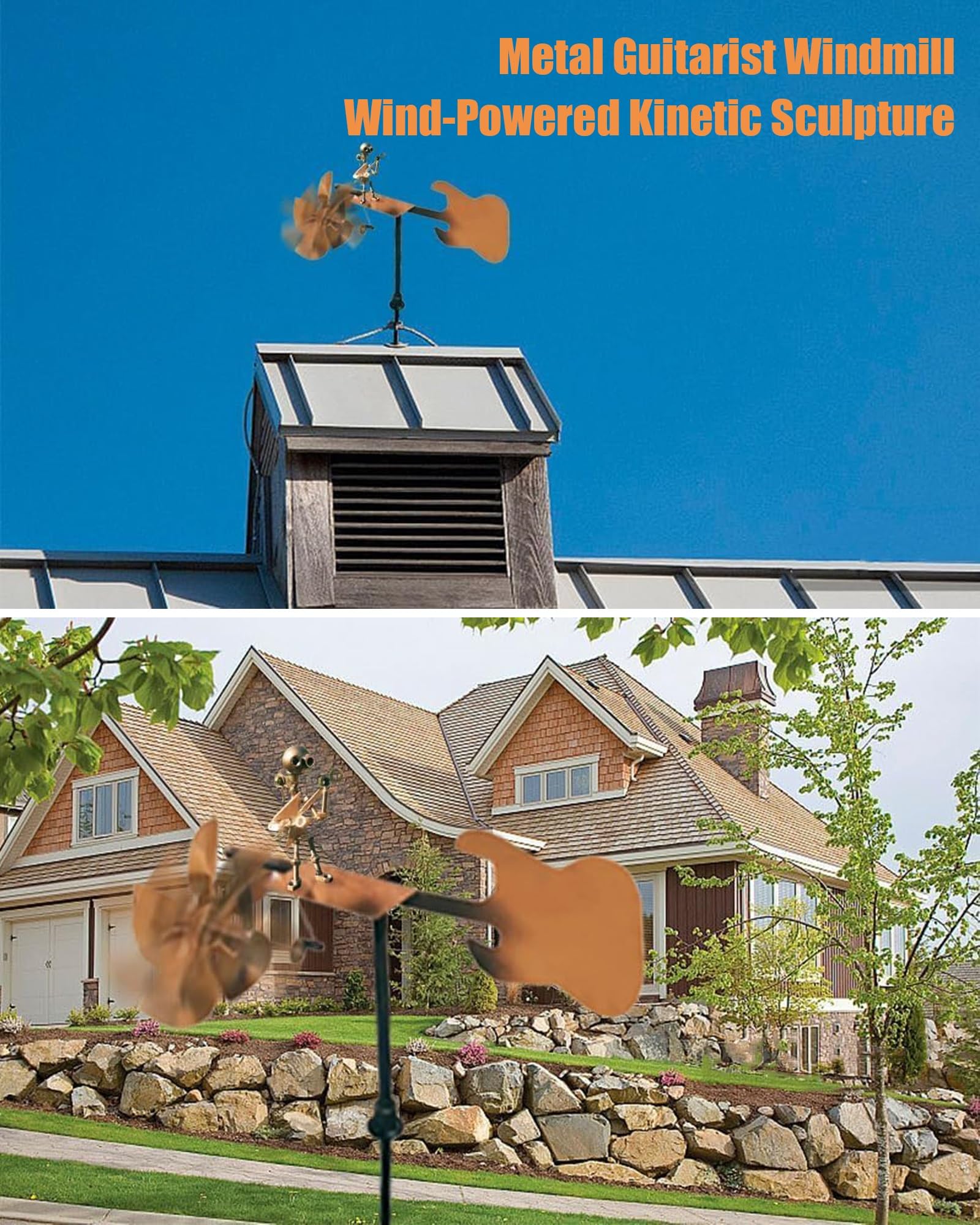 Moulin à Vent En Métal Fait Main En Forme De Guitare, Décoration De