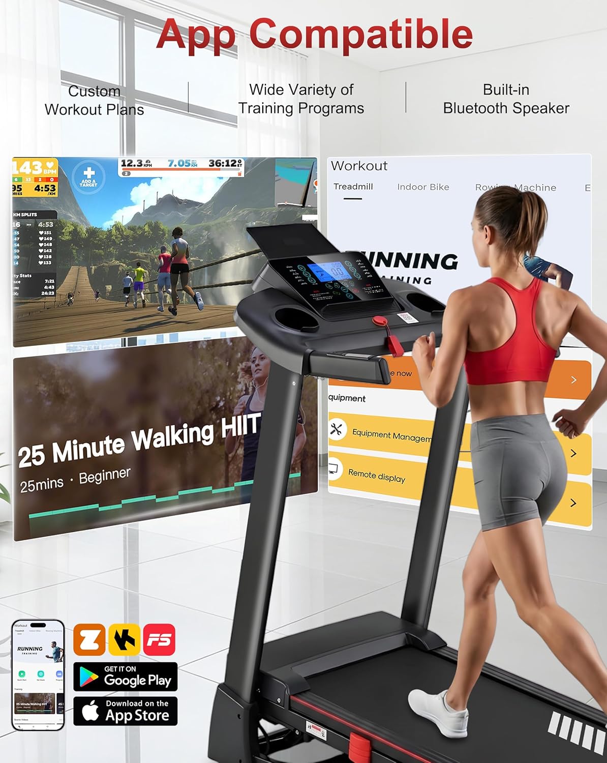 HUAGEED 15% Auto Incline Treadmills for Home, 10 MPH Speed, 3.0 HP Foldable Treadmill, 18" Wider Belt, 36 Programs, Running Treadmills for Home with Bluetooth APP
