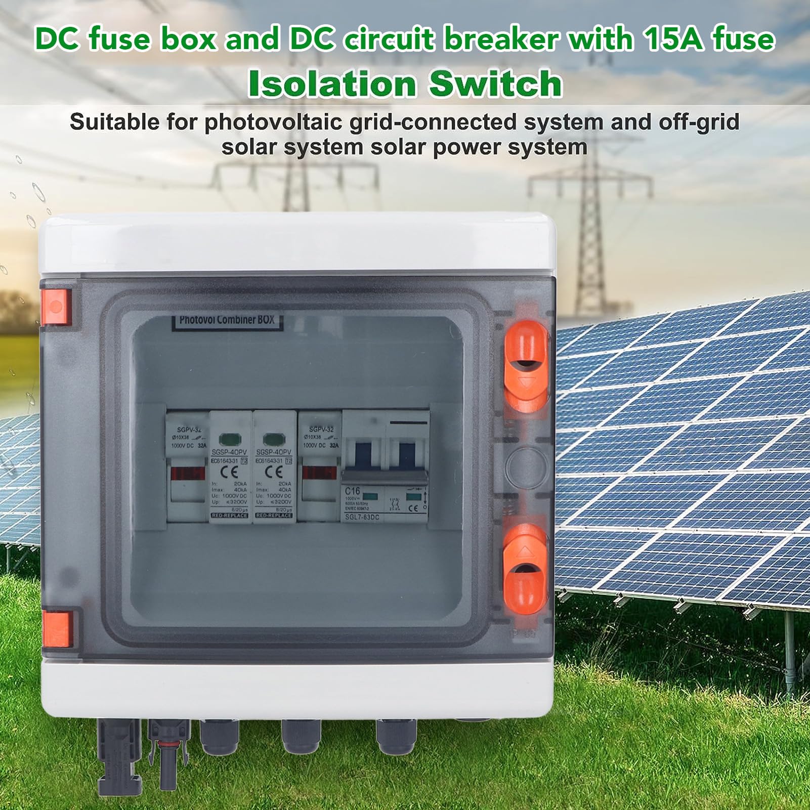 Scatola Combinatrice Fotovoltaica DC1000V Impermeabile con Fusibile da 15 A Durevole per Sistemi di Energia Solare RV Yacht