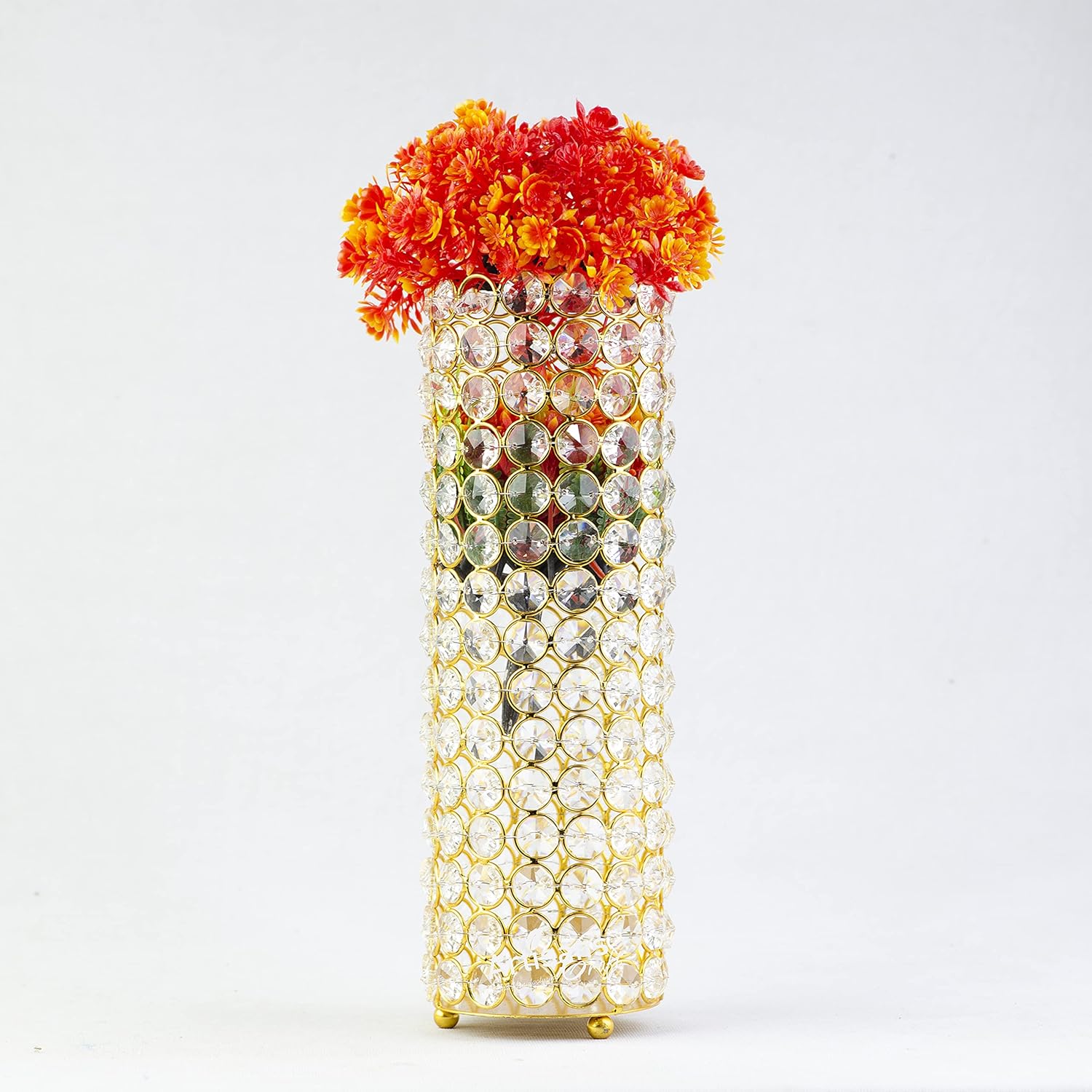 ARTISANS CRAFT Beyond Manufacturing - Handmade Crystal Cylinder Flower Vase for Christmas, Wedding, Table Decorative Centerpieces, Anniversary | Home Decor (3.2''W x 10.5''H, Gold)