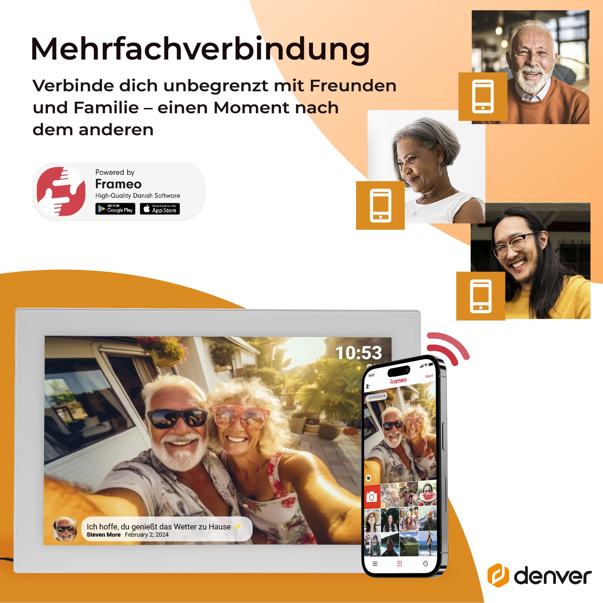 Denver PFF-1037W Digitaler Bilderrahmen 10,1 Zoll Weiß