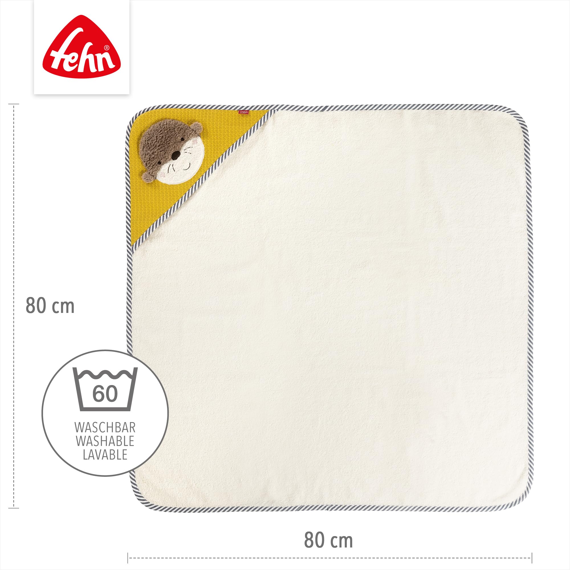 Fehn Serviette de Bain Loutre - Serviette de Bain Enfant Poncho en éponge - Serviette de Bain avec Capuche pour bébés et Jeunes Enfants à partir de 0+ Mois