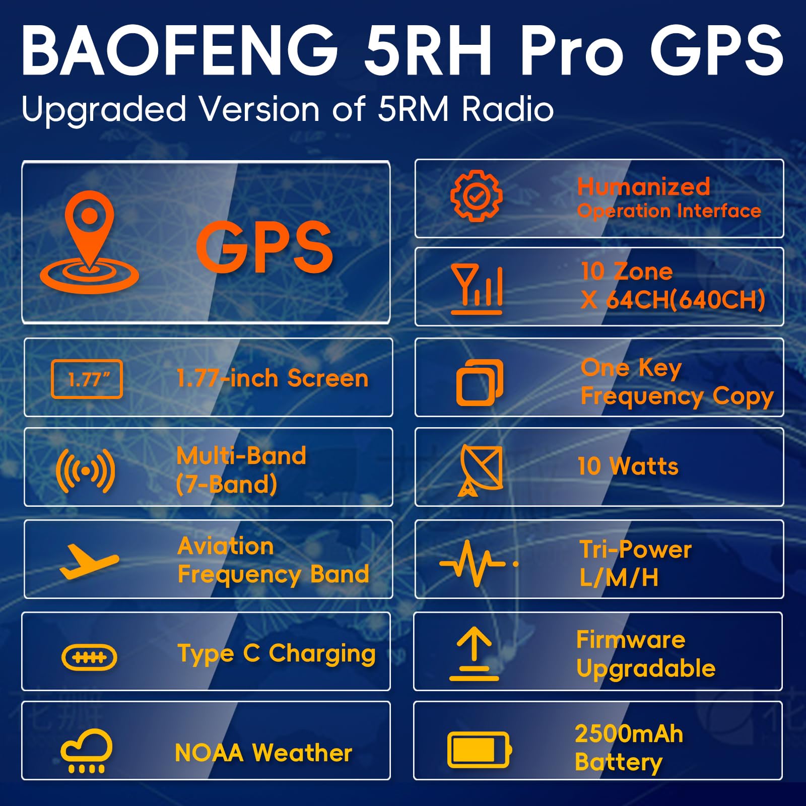 BAOFENG 5RH PRO Ham Radio 10W Walkie Talkies 2Pack - Dettaglio