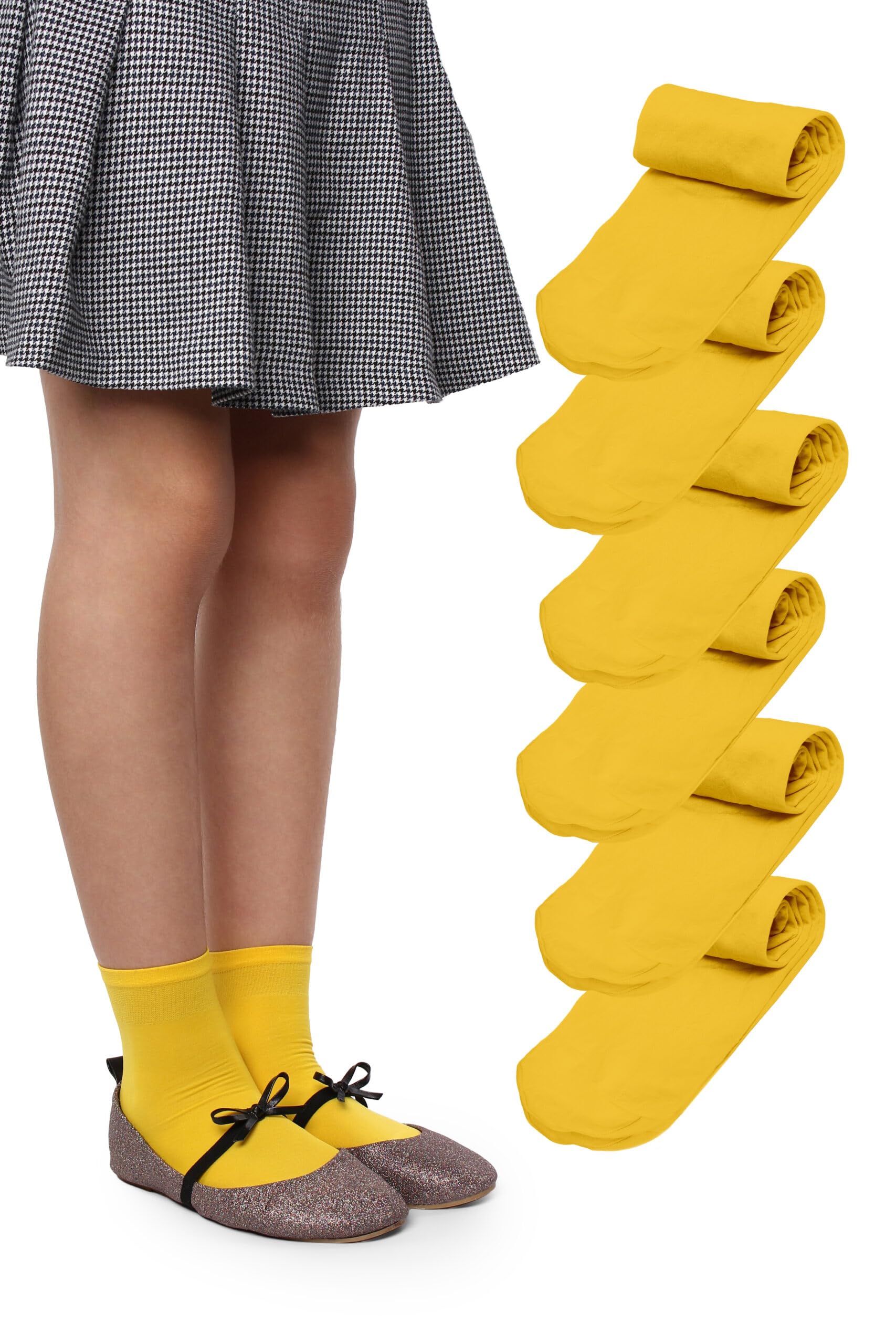 LORES Chiara Chaussettes Fille 40 DEN 6 Paires Microfibre Opaques Douces Élastiques Chaussettes École Enfant Confortables Uniforme Taille 26-37 Classiques Jaune