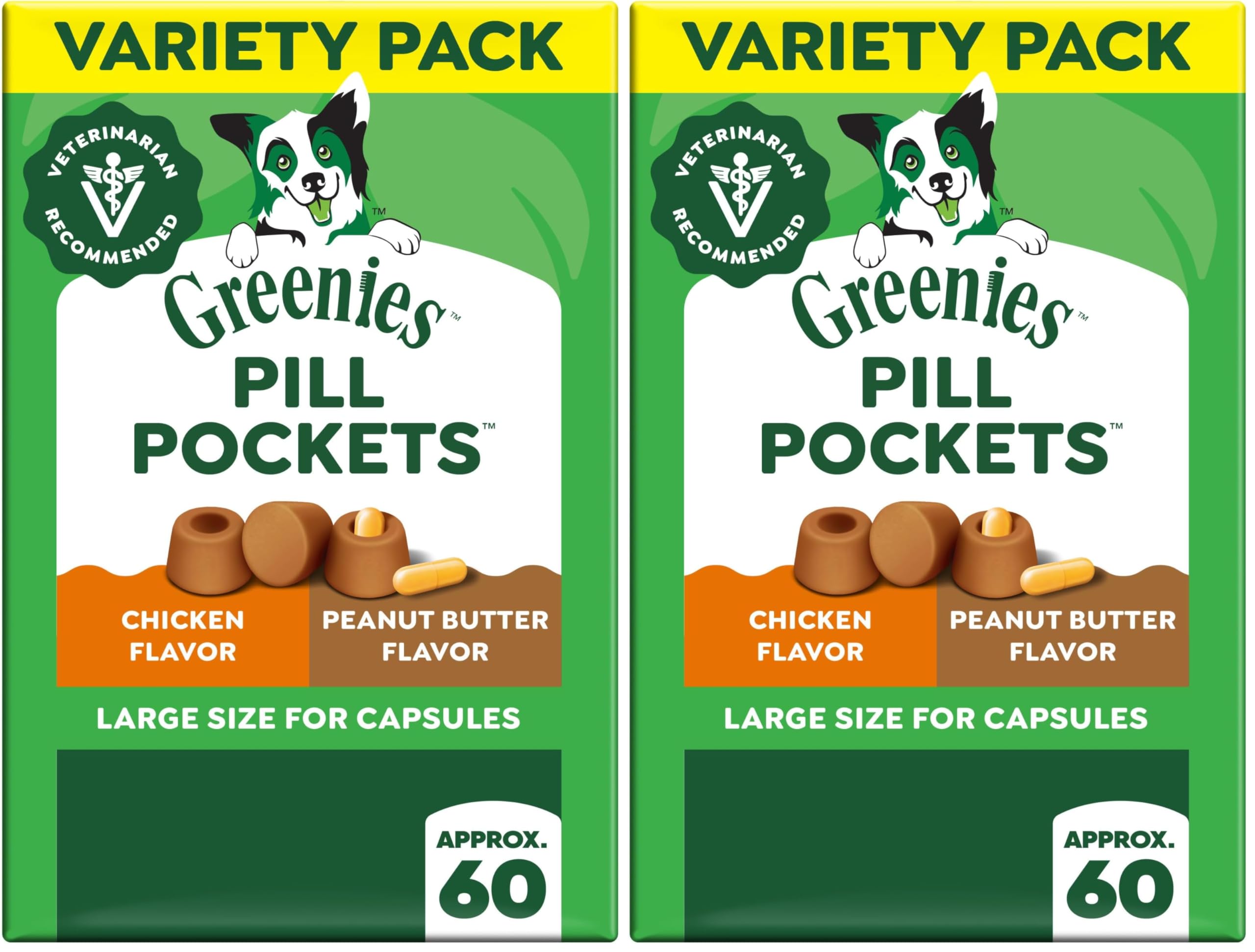 Greenies Pill Pockets for Dogs Large Size, Dog Treat Pouch for Capsule Medication, Variety Pack, 7.9 oz. Pouch (Pack of 2)
