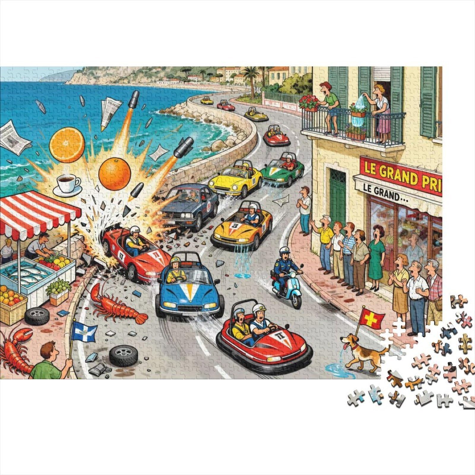 Monaco-style Traffic Pile-Up Wooden Jigsaw Puzzle Waterproof 1000 Piece Puzzles for Adults Gifts Impossible Home Decoration — image 1