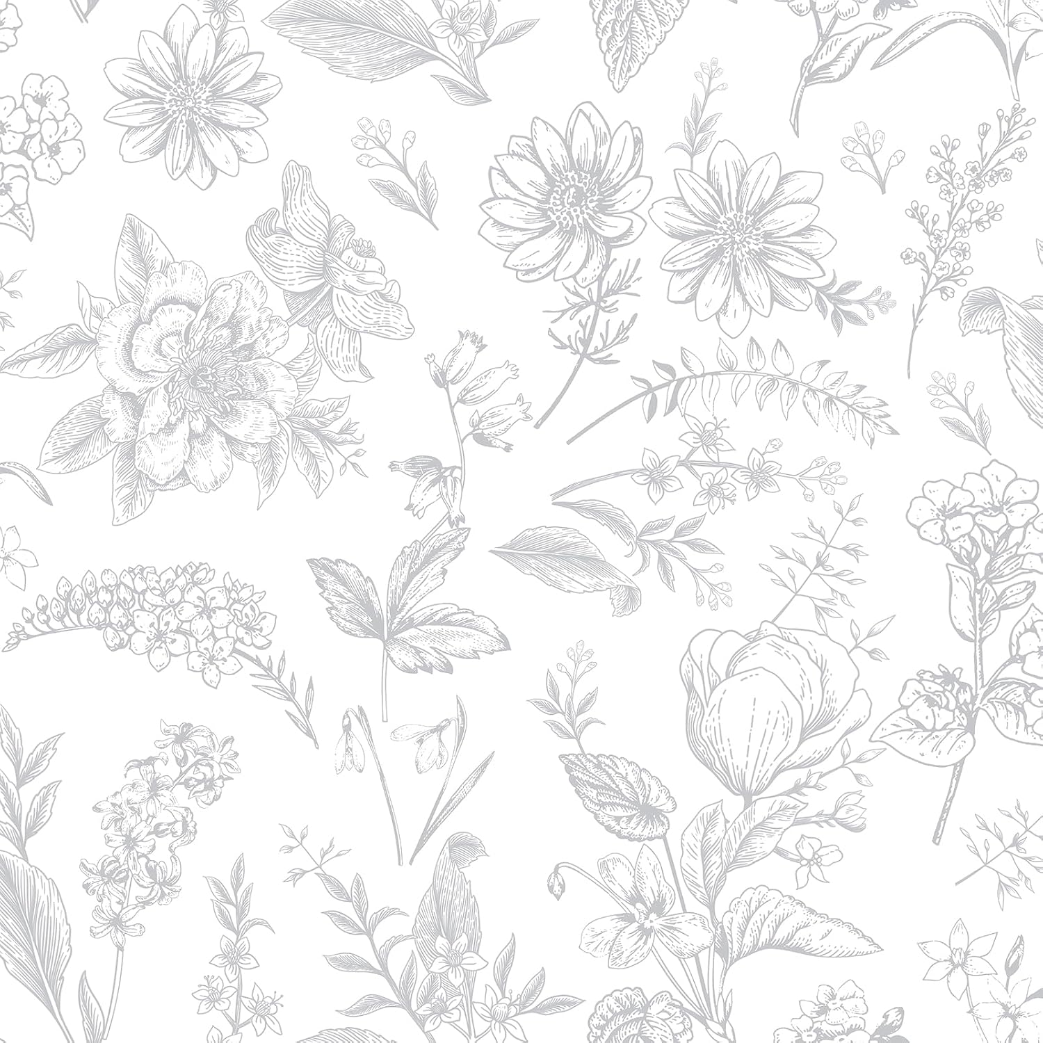 LiKiLiKi Peel and Stick Wallpaper 44 x 300 cm Floral Contact Paper Retro Grey and White Sticky Back Wallpaper for Cabinet Wall Bedroom Living Room Waterproof Removable Easy to Install