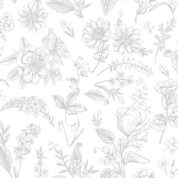 LiKiLiKi Peel and Stick Wallpaper 44 x 300 cm Floral Contact Paper Retro Grey and White Sticky Back Wallpaper for Cabinet Wall Bedroom Living Room Waterproof Removable Easy to Install