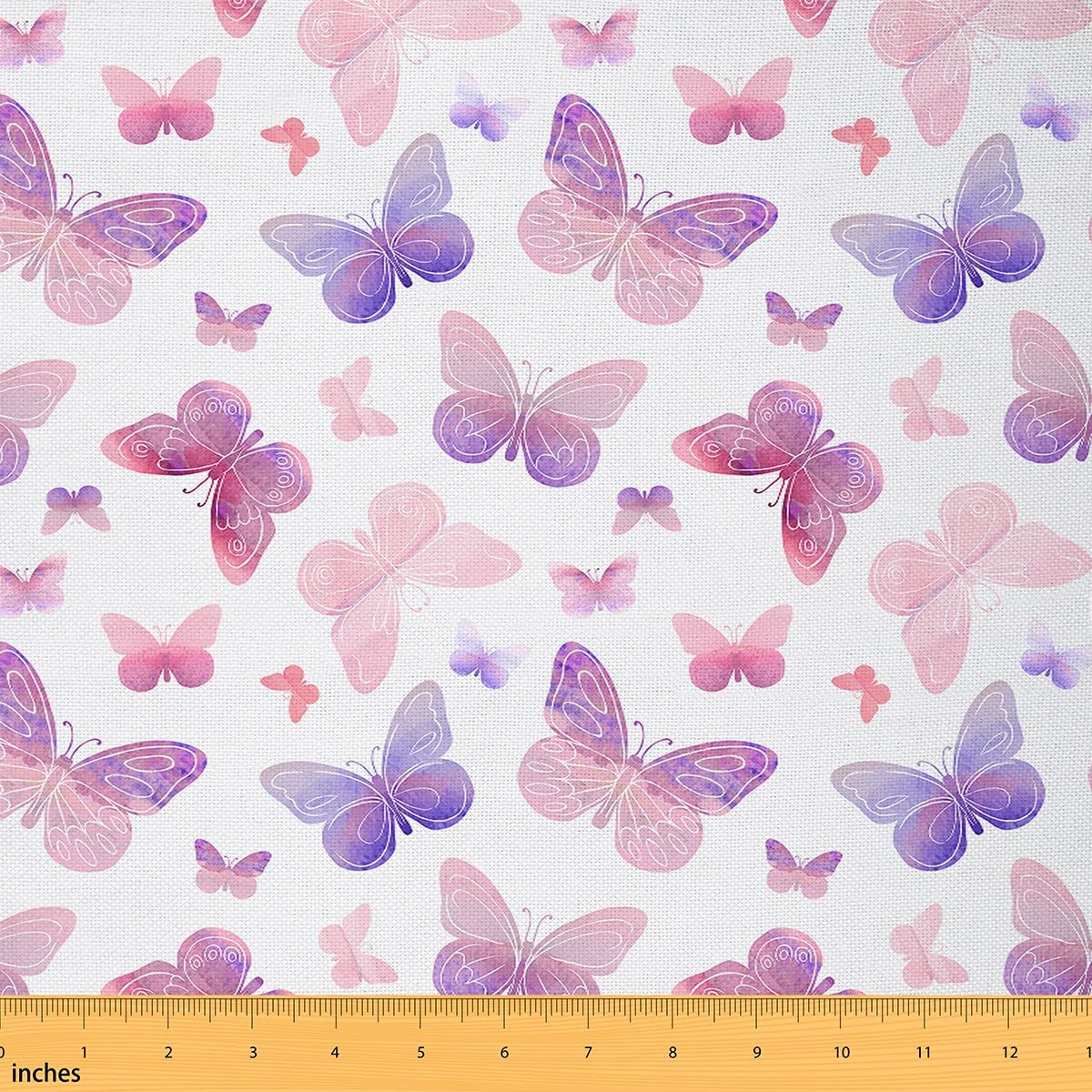 Homemissing Butterfly Fabric by The Yard 1 Yard (L92*W150cm) Purple Butterfly Decorative Waterproof Outdoor Fabric Teens Adults Animal Upholstery Fabric for Chairs White DIY Reupholstery Fabric