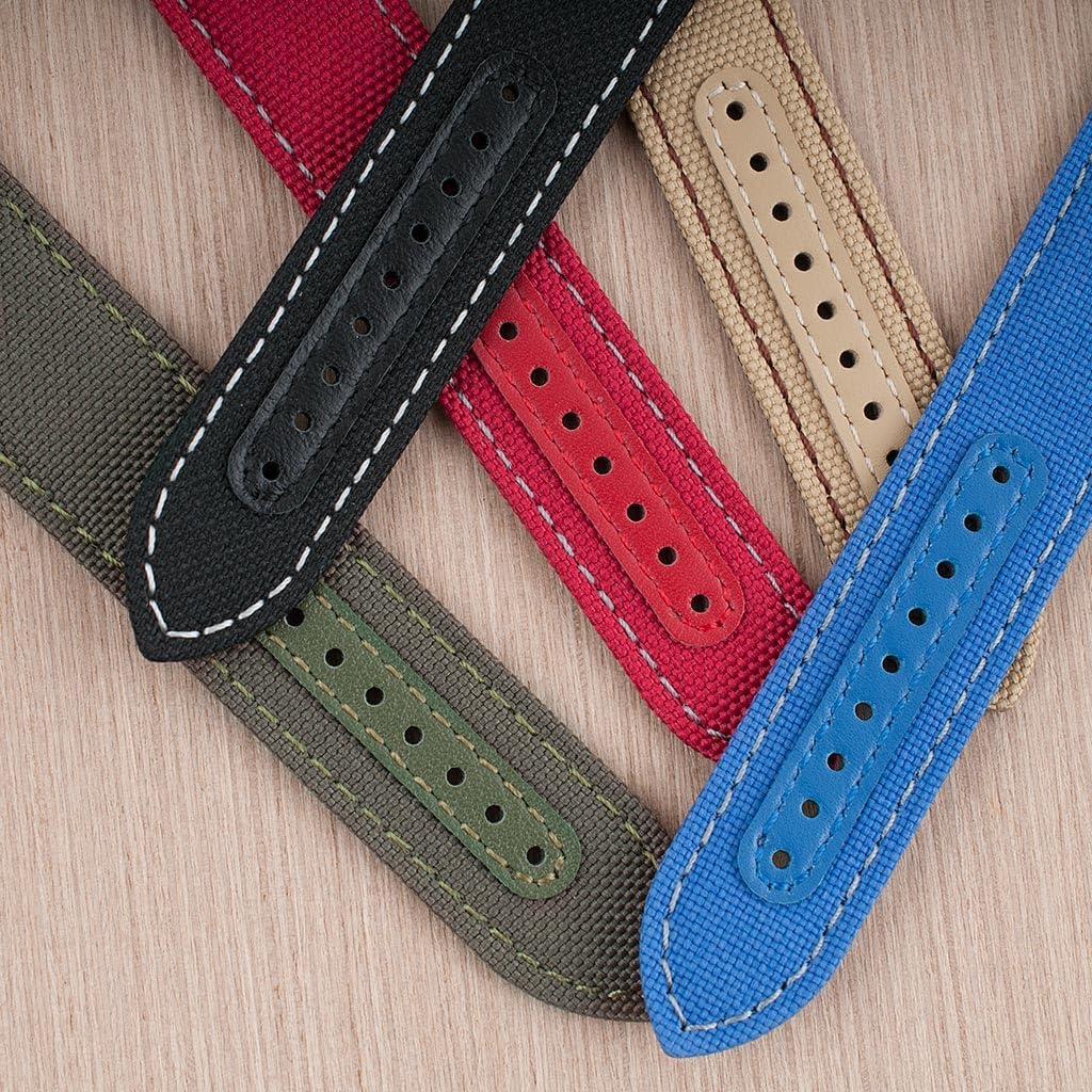 StrapHabit Quick Release Deployant Sailcloth Watch Strap For Large and Small Wrists - Women and Men - Band Nylon Leather Deloyment Recycled 18mm, 19mm, 20mm, 21mm, 22mm