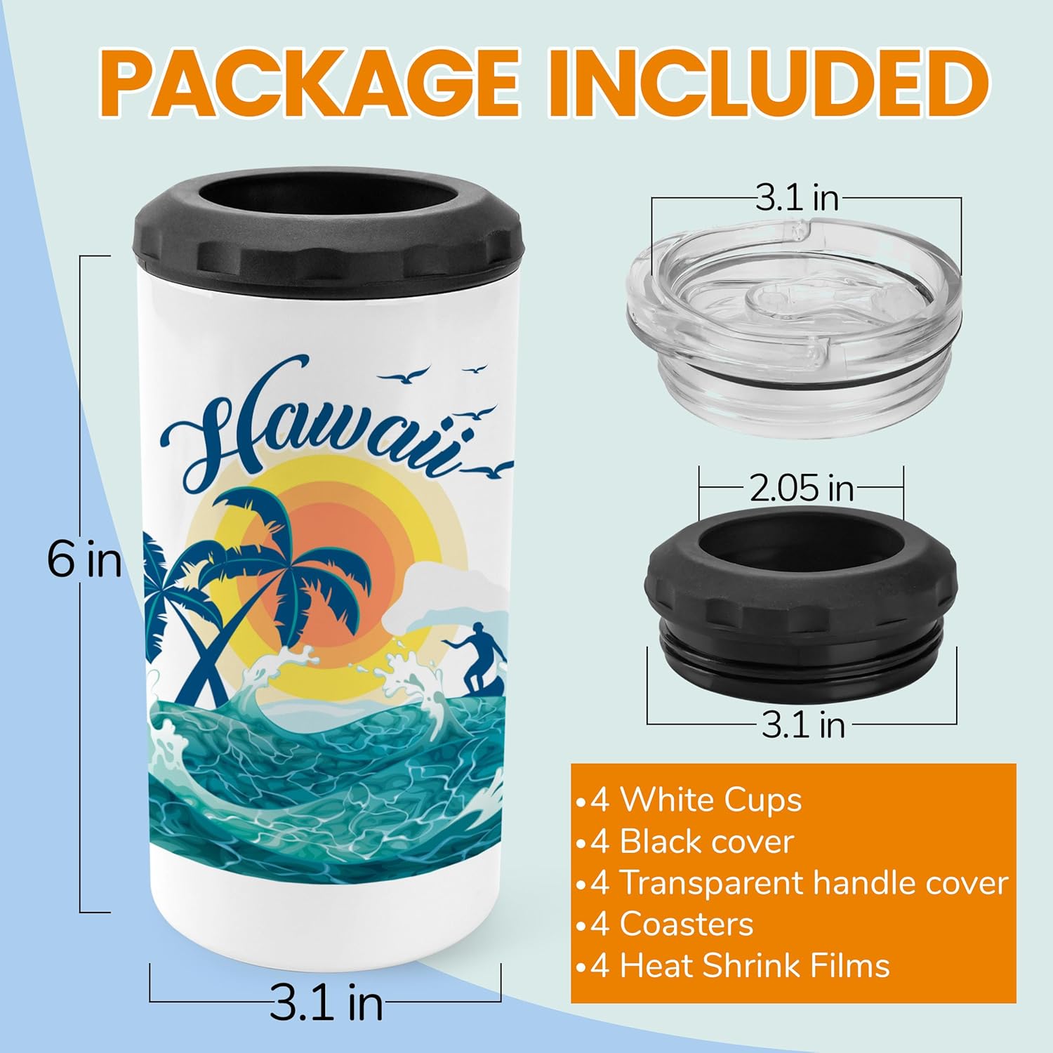 Joyclub 4 Pack 16oz Sublimation Beer Can Cooler Blanks 4 in 1 Stainless Steel Cups Double Wall Insulated Tumblers with Splashproof Lid, Non-slip Silicone Base - Image 2
