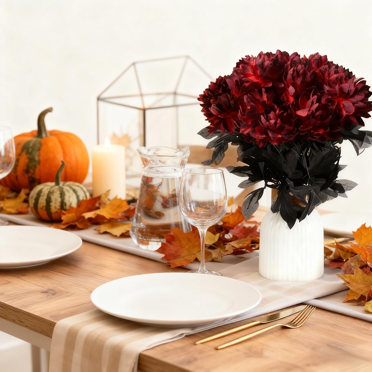 Artificial Dahlia Flowers, 12 Pack Burgundy Gothic Dead Flowers with Long Stems, Dark Red Silk Flower for Halloween Wedding Decor, Spooky Centerpieces, Halloween Floral Arrangements (12, Burgundy) - Image 5