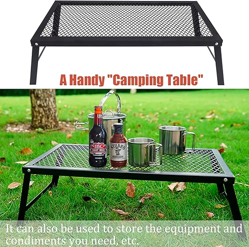 Miniatura 7 de Rejilla de parrilla de fogata sobre hoguera, parrilla plegable para fogata resistente, parrilla de cocción para fogata para cocinar al aire libre,