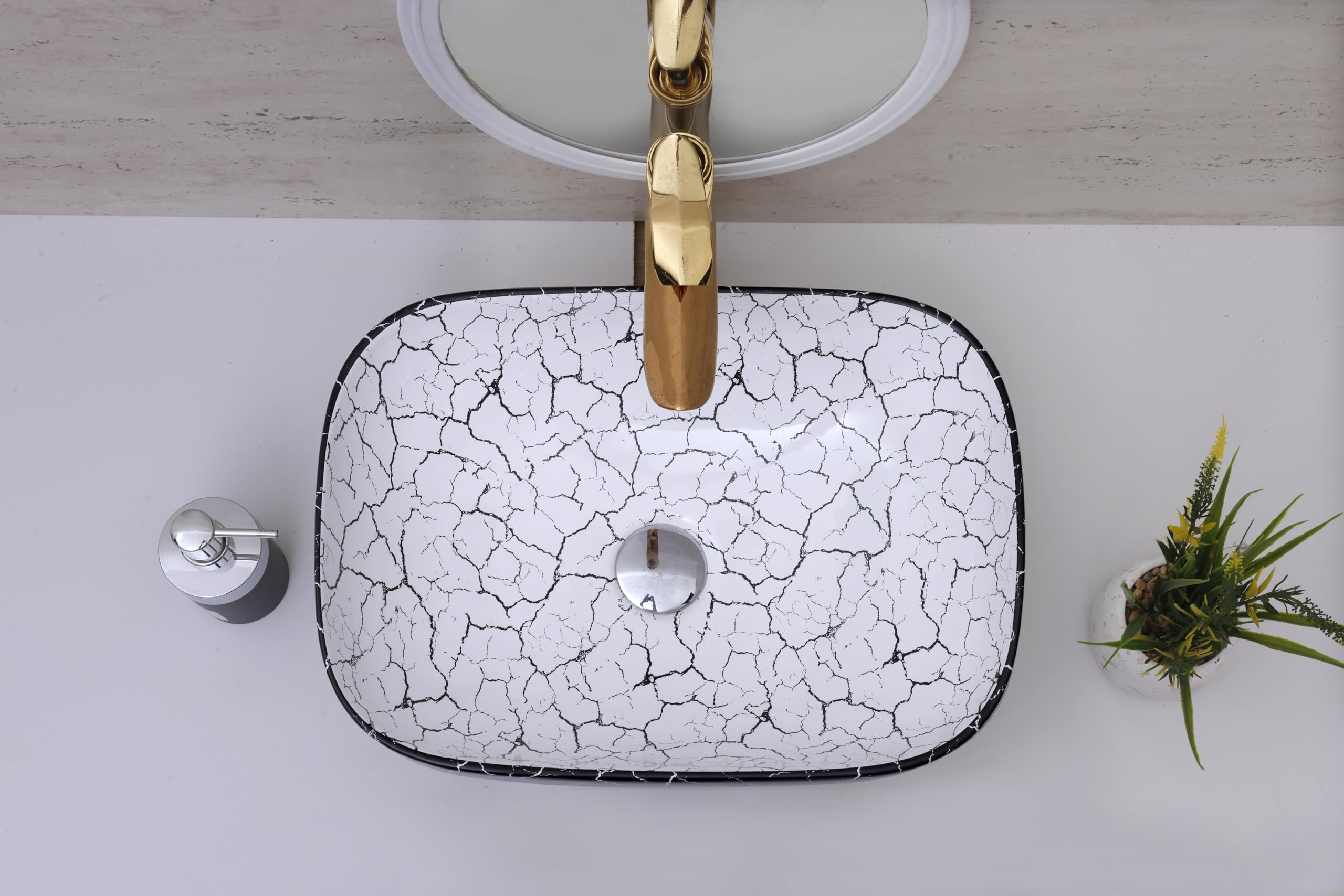 Hisre Ceramic Tabletop Washbasin/Tabletop Marble Basin/Countertop Basin for Living Room/Bathroom Sink (18 x 13 x 5.5 Inch), photo 4 of 4