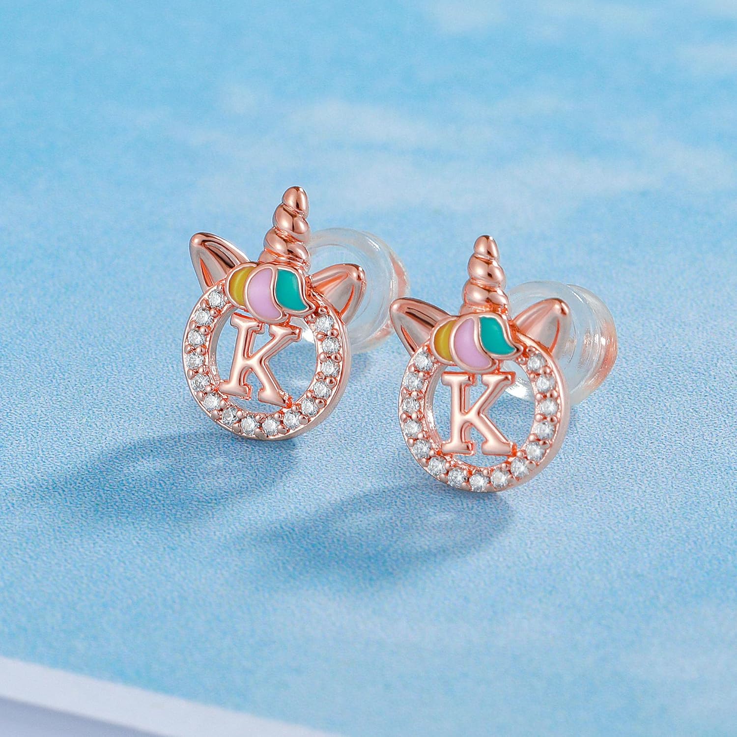 Unicorn Earrings for Girls Kids, Sterling Silver Post Earrings Unicorn Earrings for Girls Hypoallergenic Initial Earrings for Girls Kids Toddler Little Girls Gifts Christmas Gifts for Teen Girls - Image 4