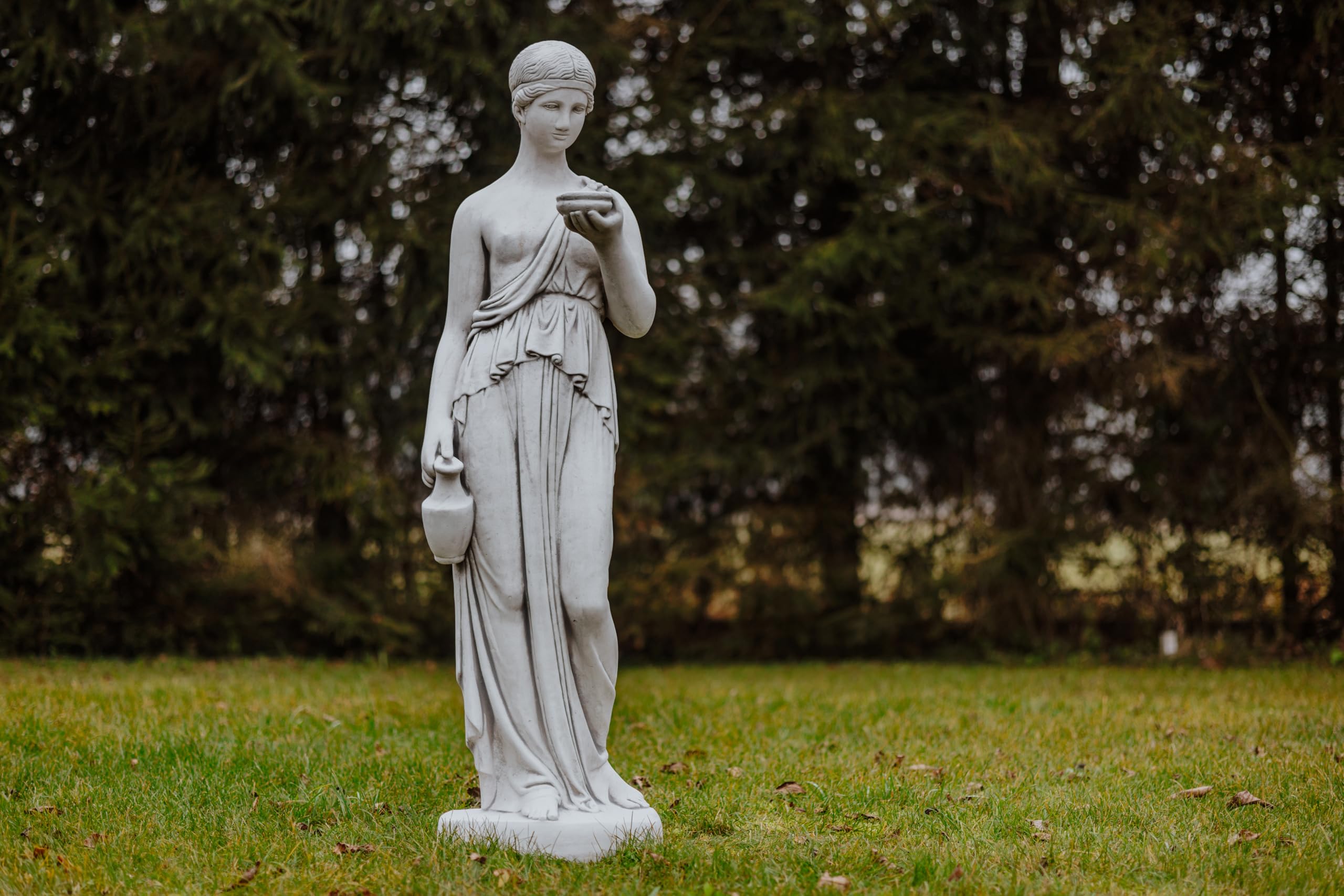 gartendekoparadies.de Hebe Göttin der Jugend Statue, Grau, 122 cm | Steinfigur aus Weißbeton/Steinguss, 94 kg, Frostsicher, Für Außenbereich