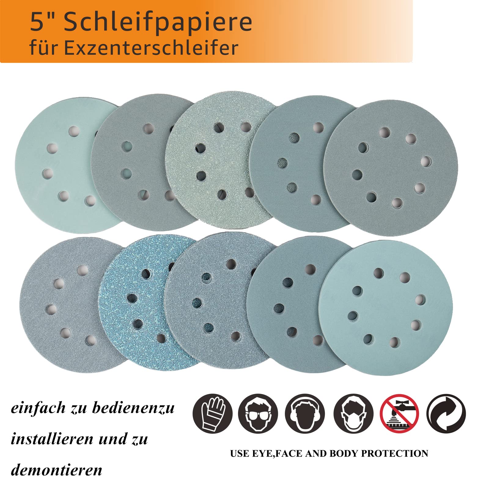 Carta Vetrata 125mm 60 Dischi - Grana 40/60/80/120/180/240, Per Levigatrice Orbitale, Ossido Alluminio - Foto 6