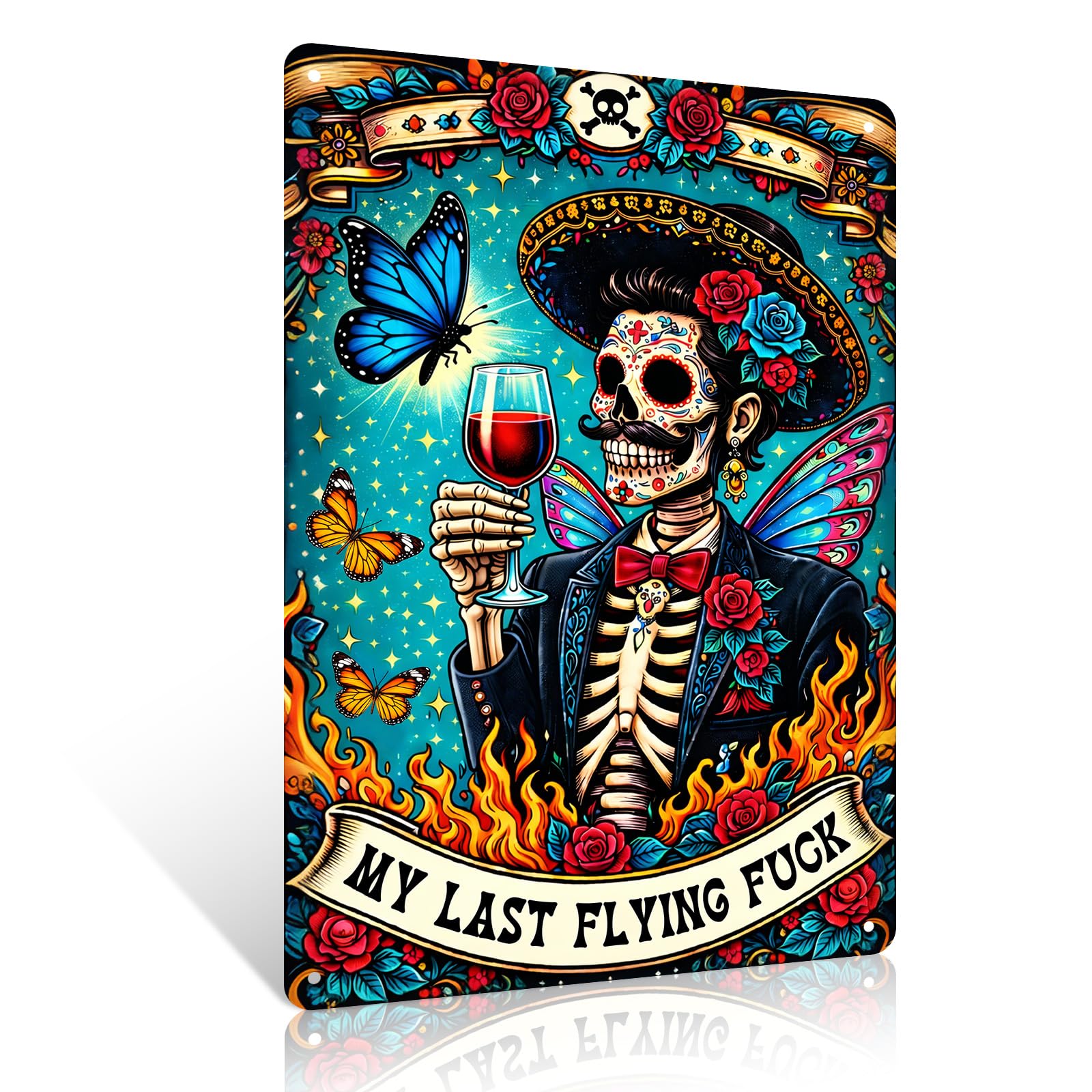 Ulord Last Flying Skull Man Funny Metal Sign 8x12 Inches Quotes Wall Art