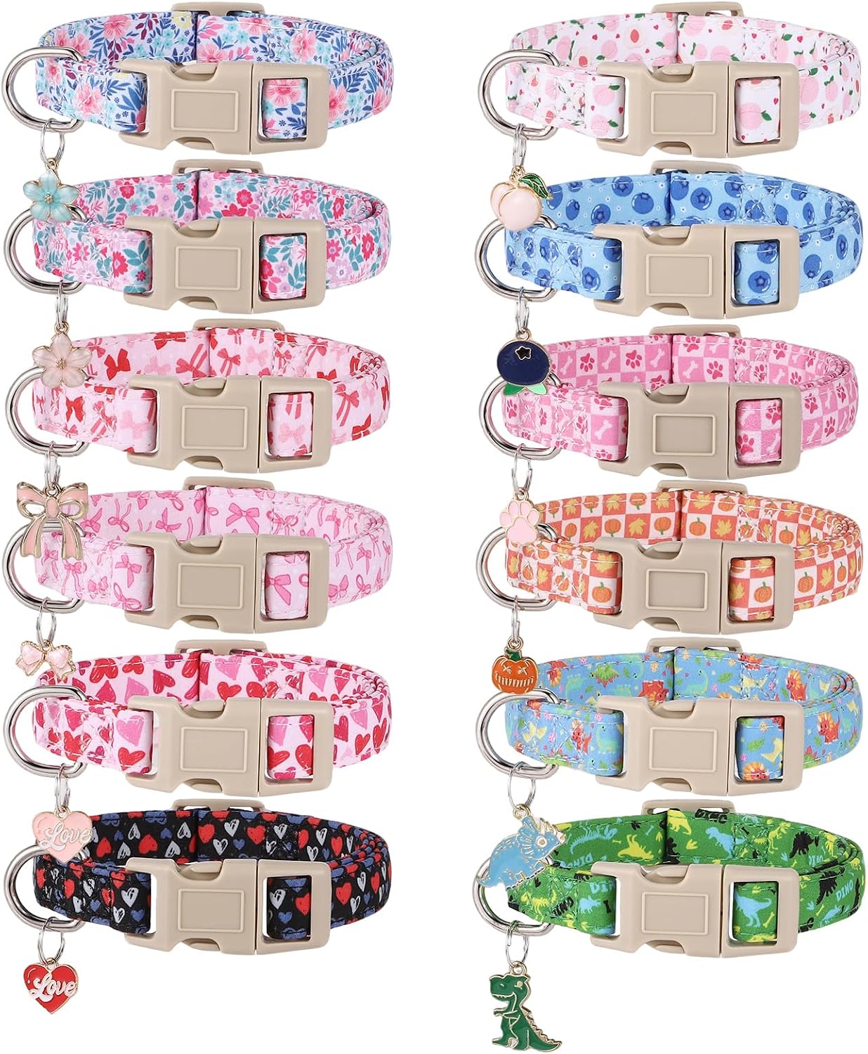 12 Pack Cute Dog Collars for Small Dogs Floral Dinosaur Dog Collars